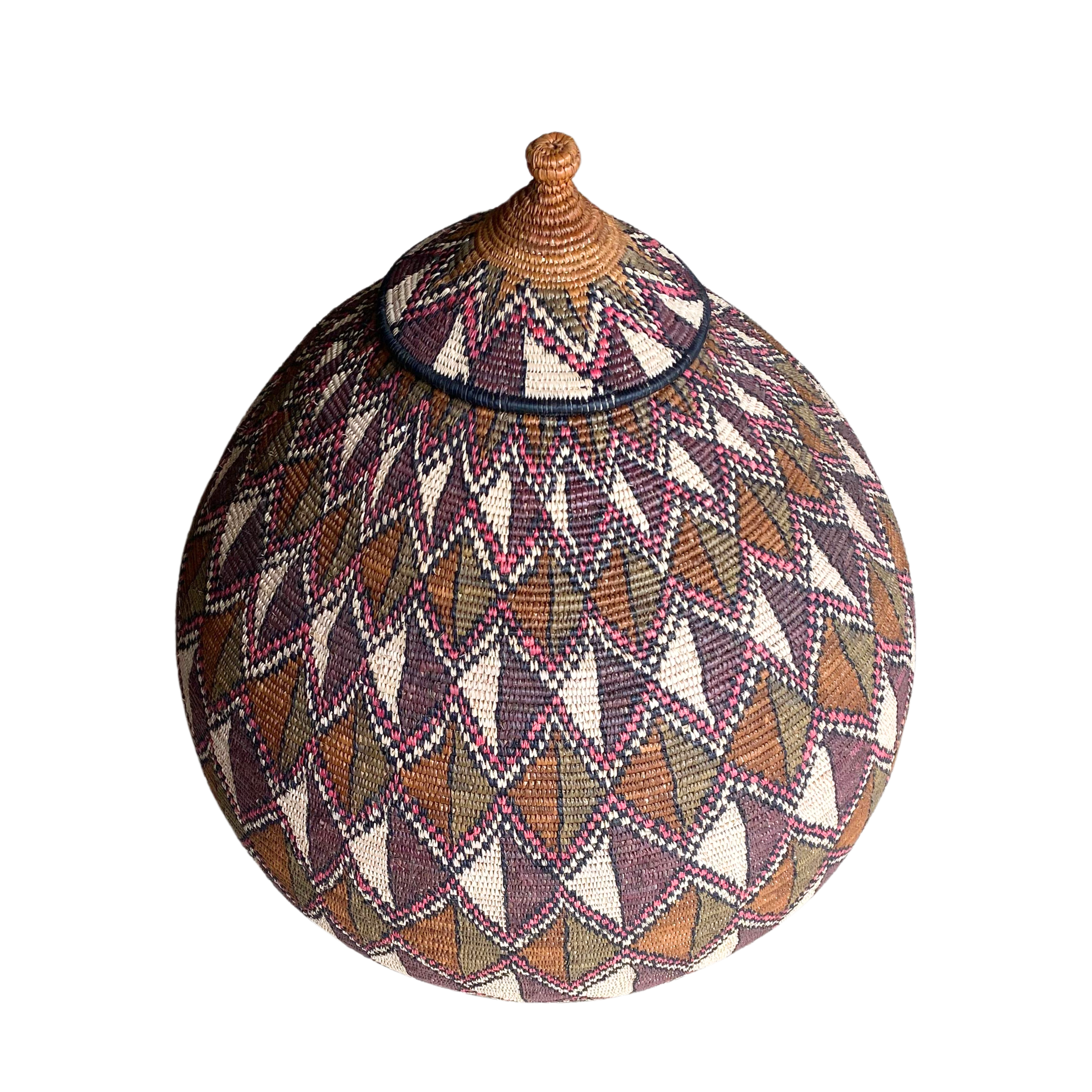 Large Hand Woven Basket - Multicoloured Diamond Shield