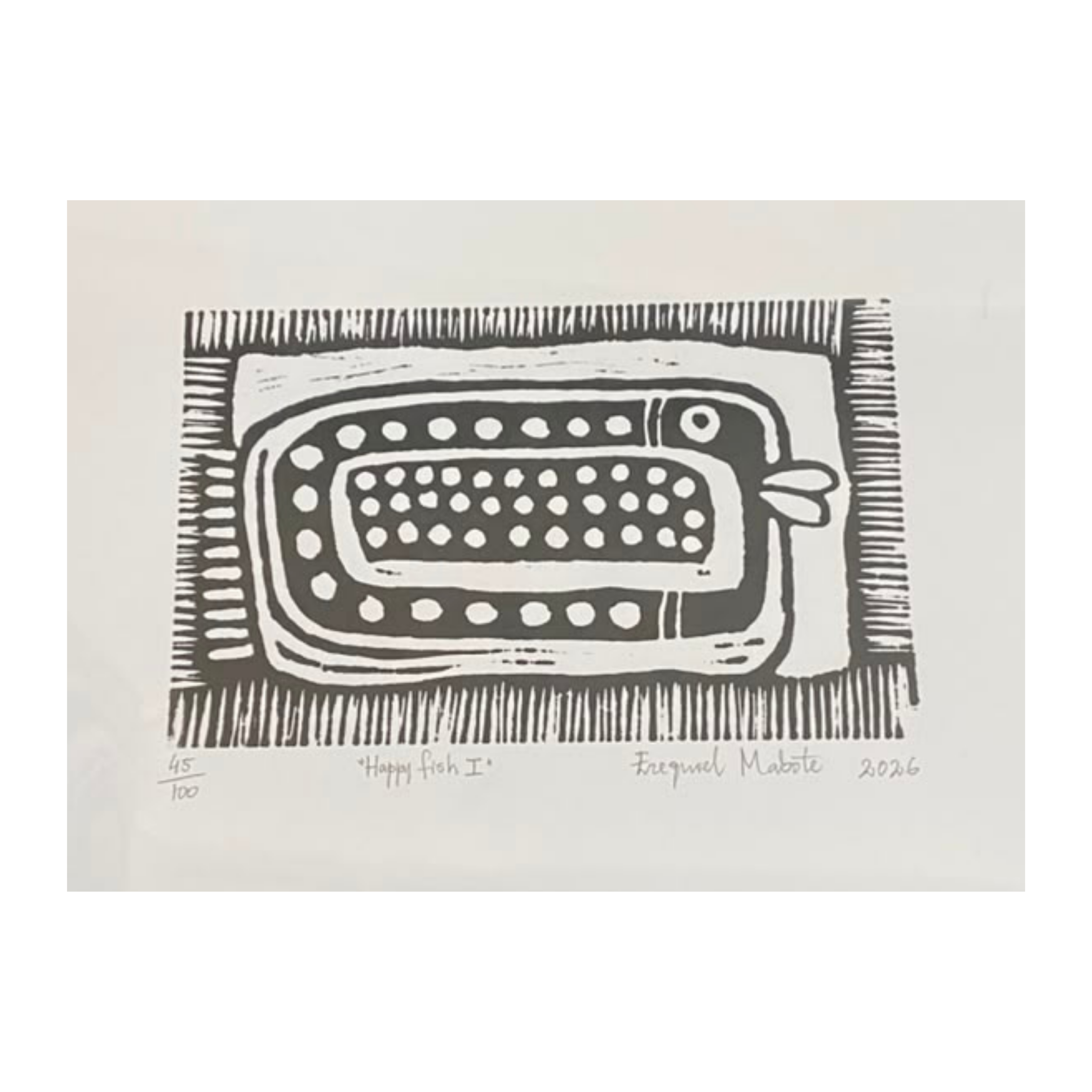 Mabote Art Woodprint Painting - Happy Fish