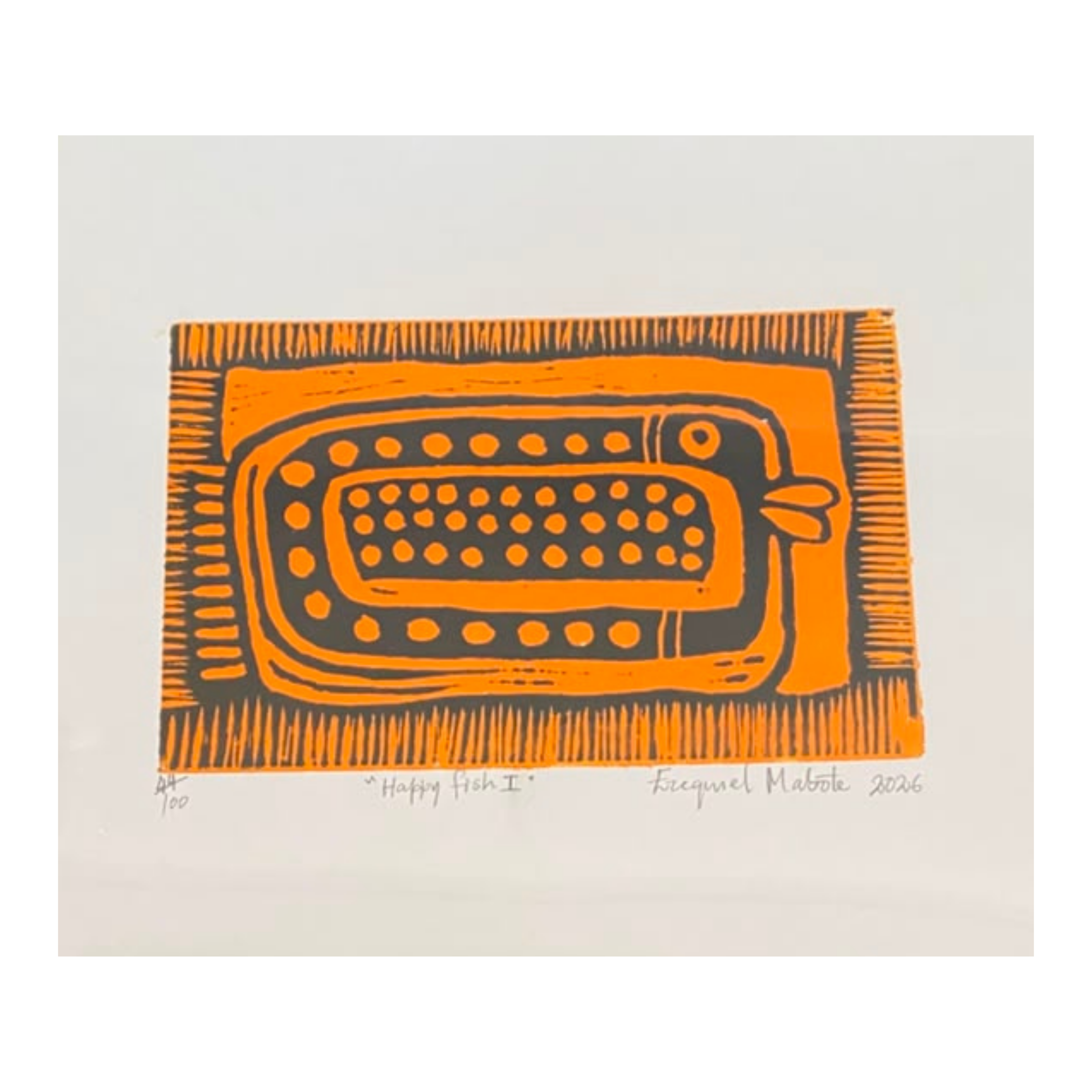 Mabote Art Woodprint Painting - Happy Fish
