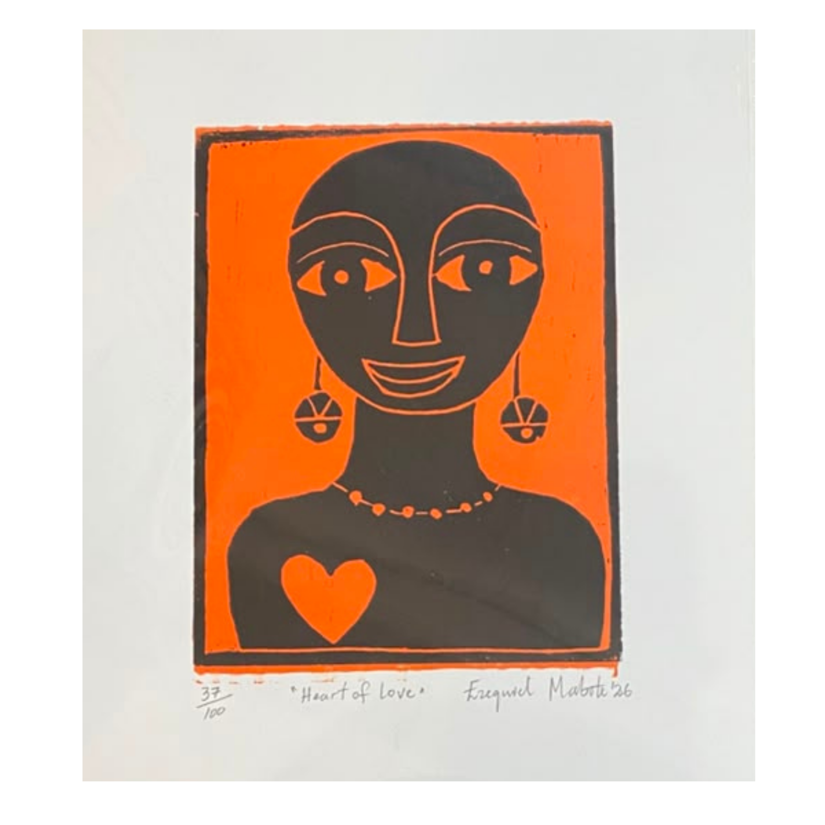 Mabote Art Woodprint Painting - Heart Of love