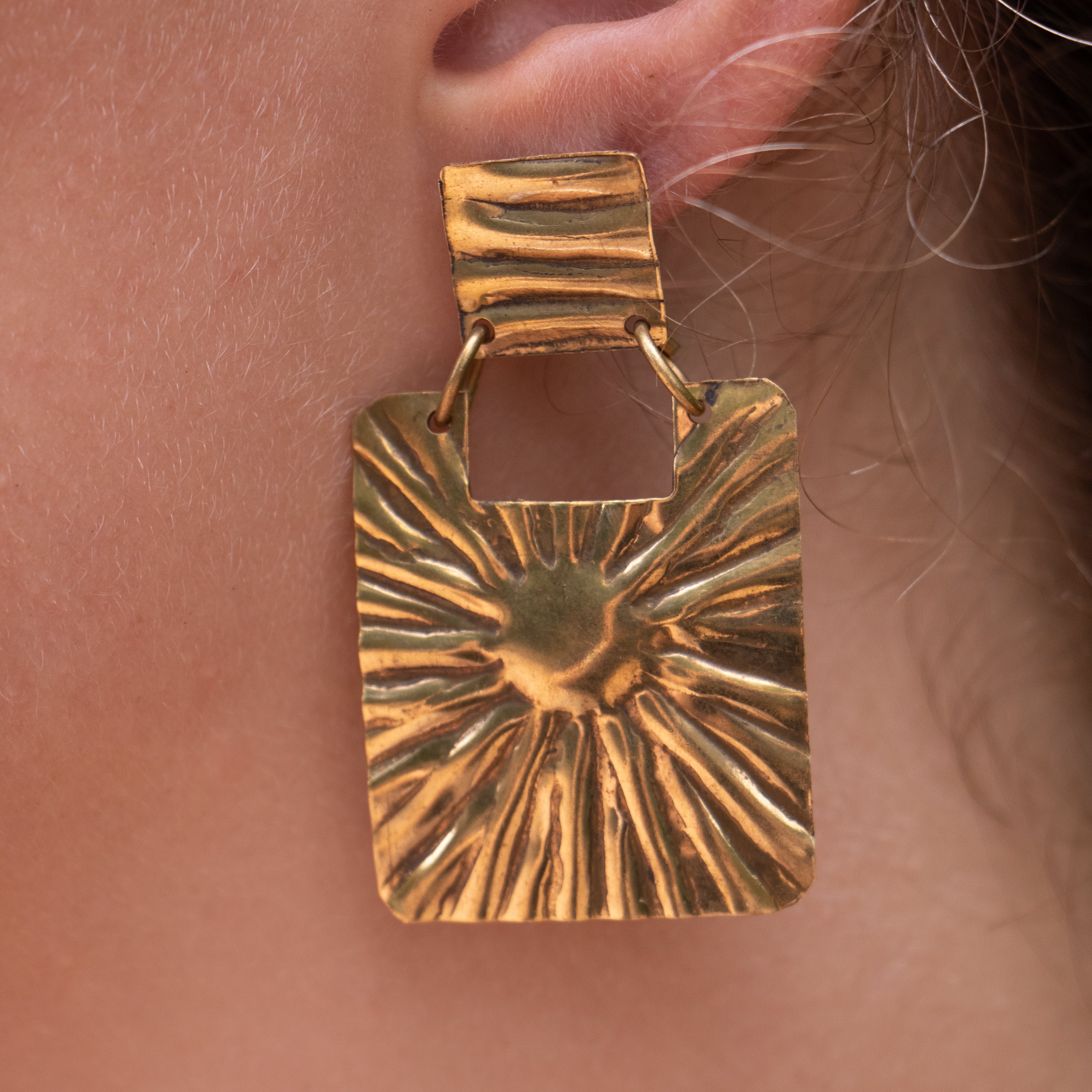 Zethu - Brass Sun Square Earring