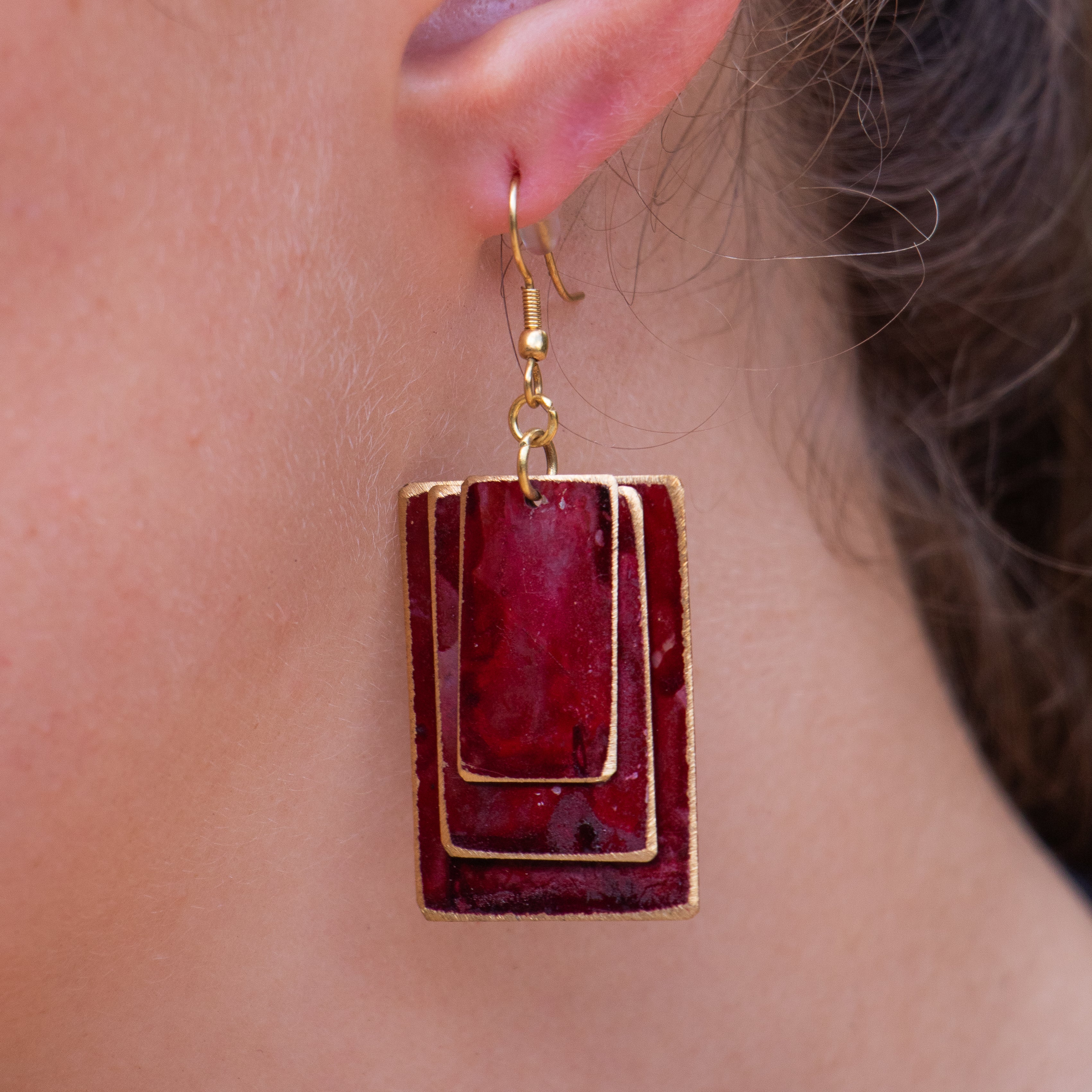 Phakama - Brass Burgundy or Black Earrings