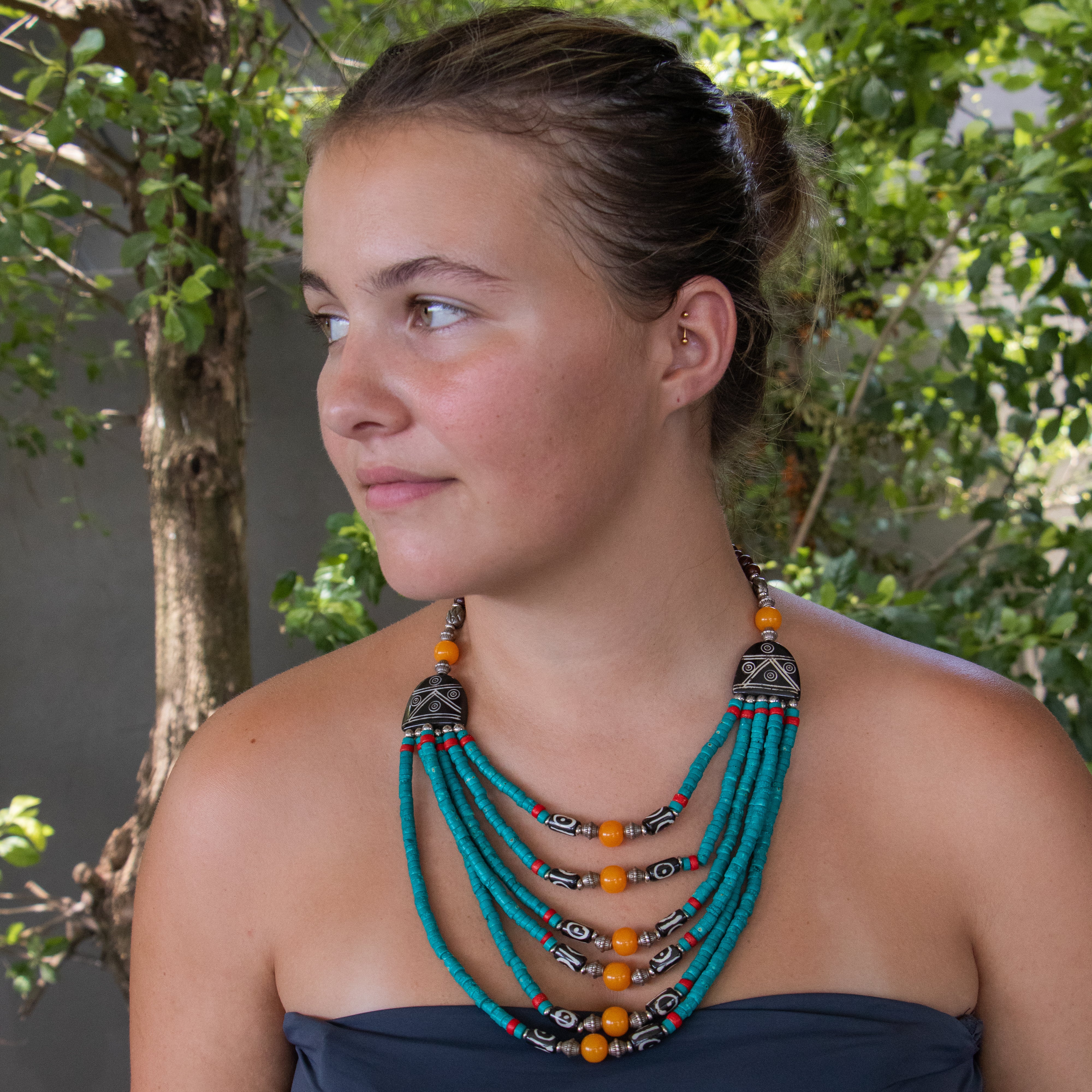 Ori Multiline Turquoise Bone Necklace