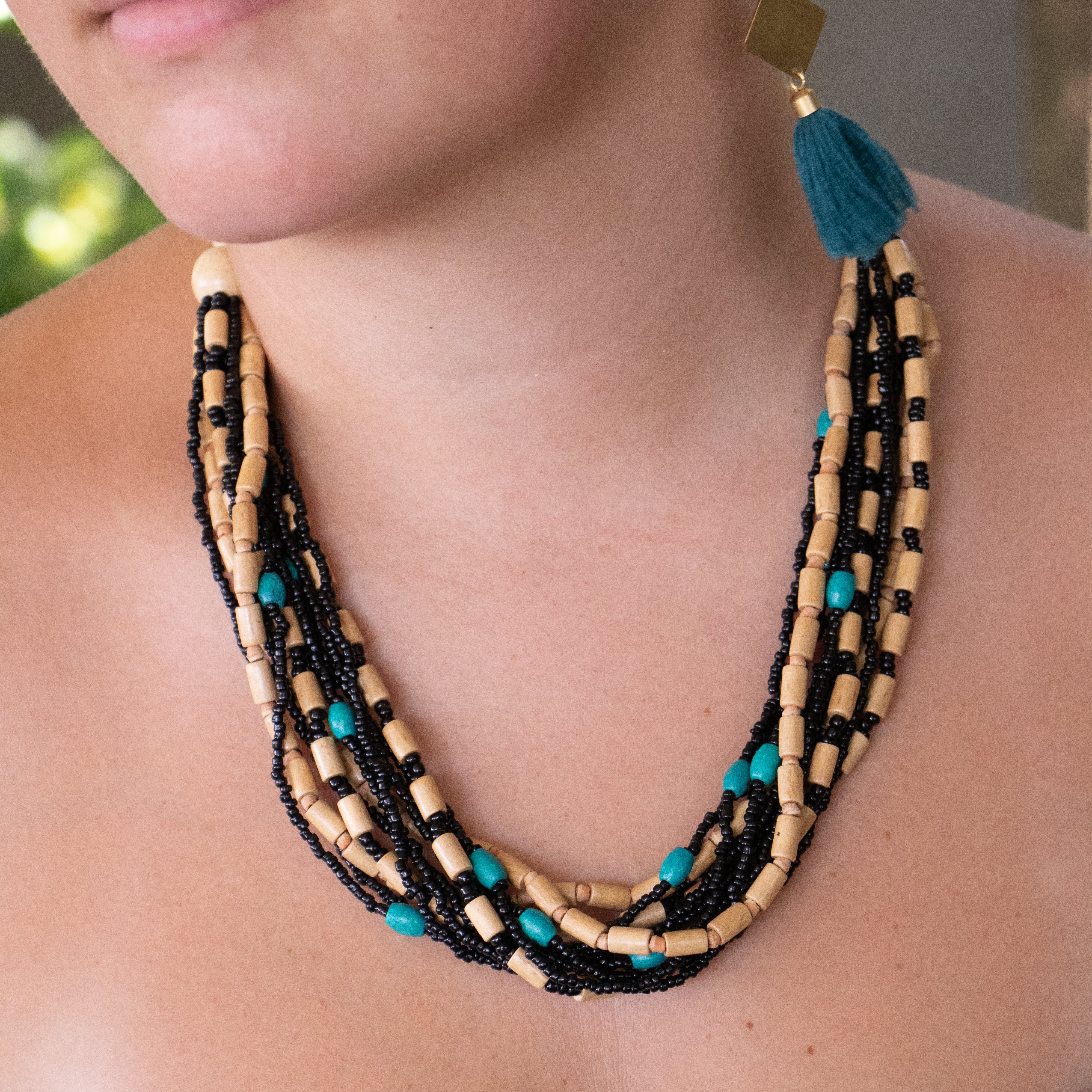 Fibi Wood & Turquoise Beaded Necklace