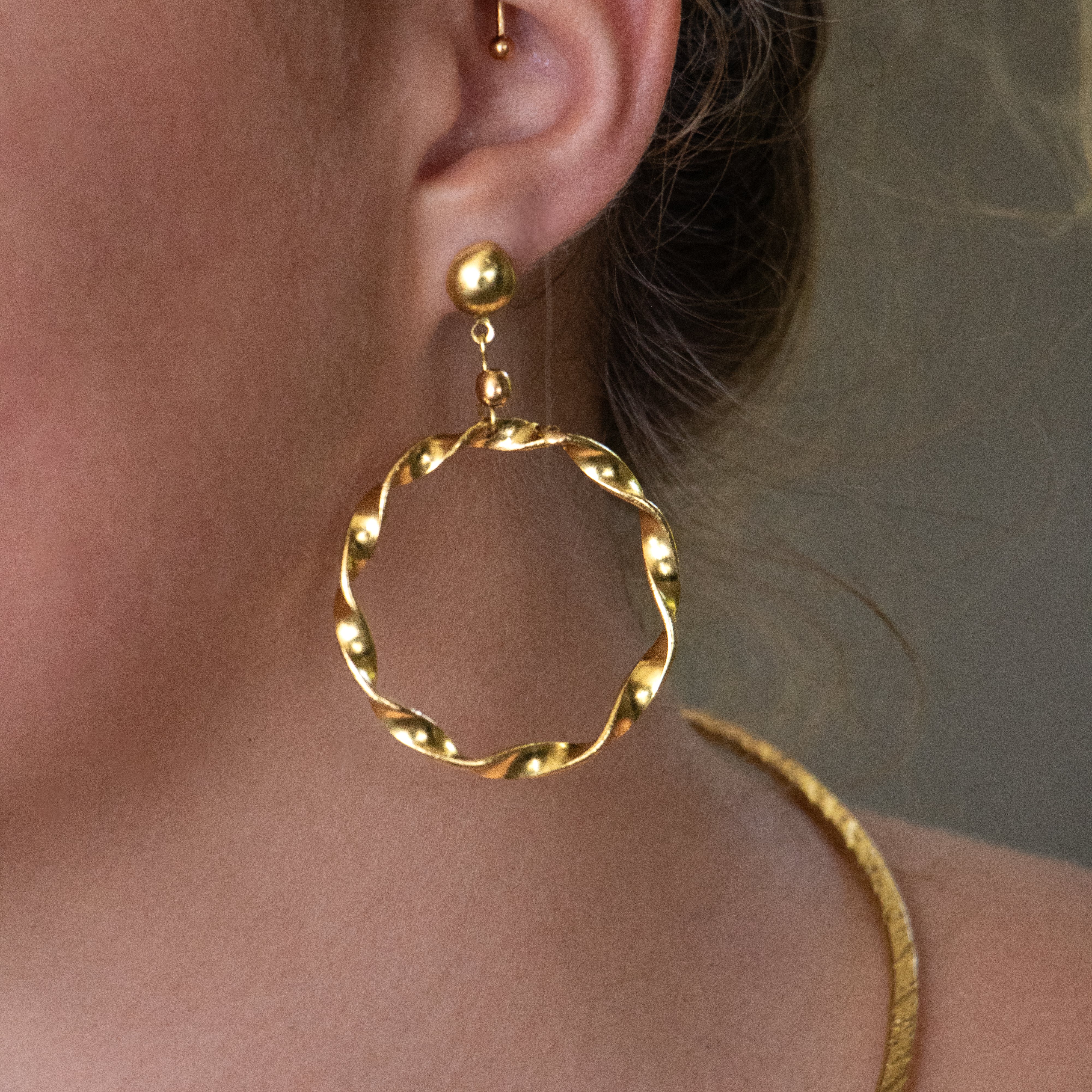 Wavy Brass Hooped Earring