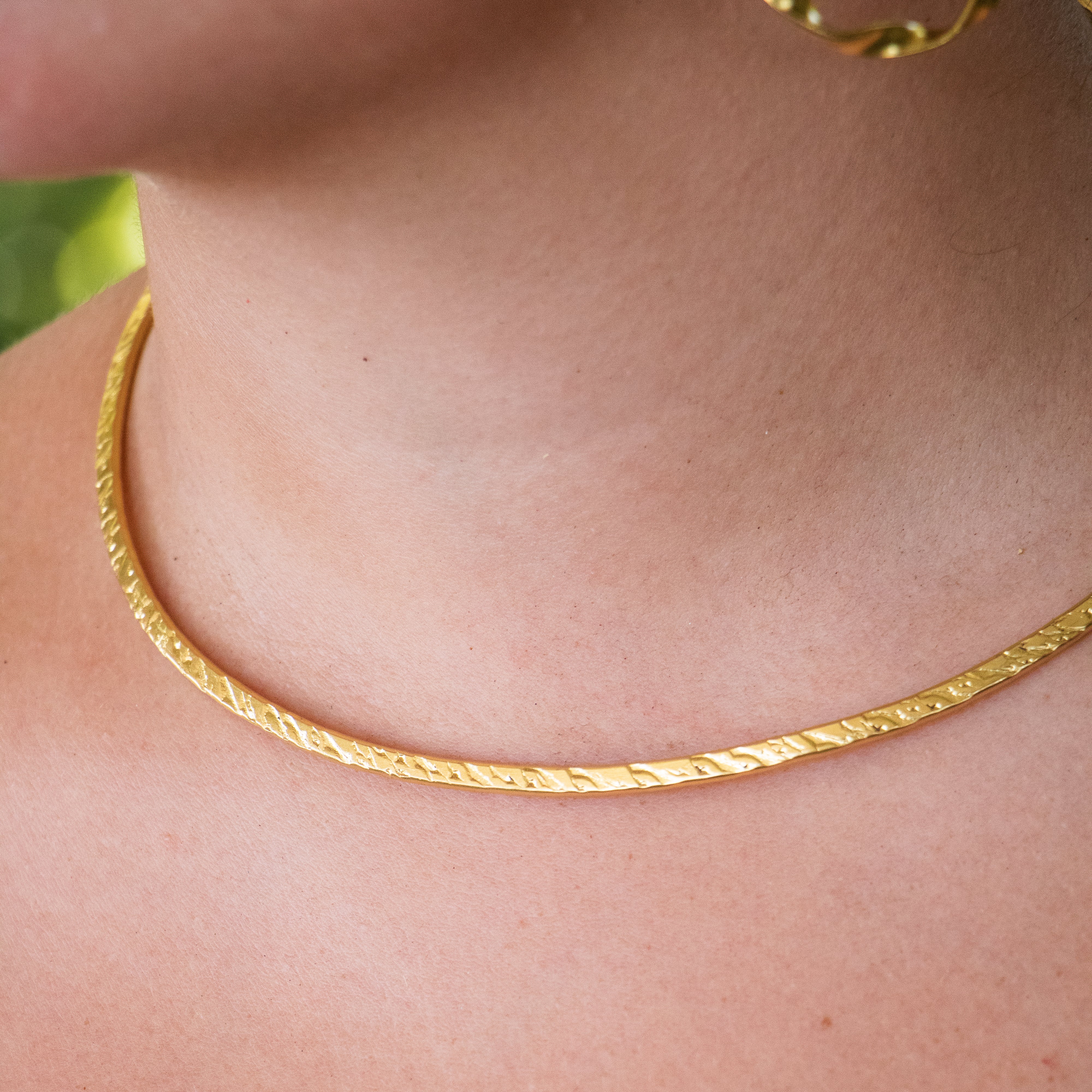 Darcie Thin Textured Brass Choker