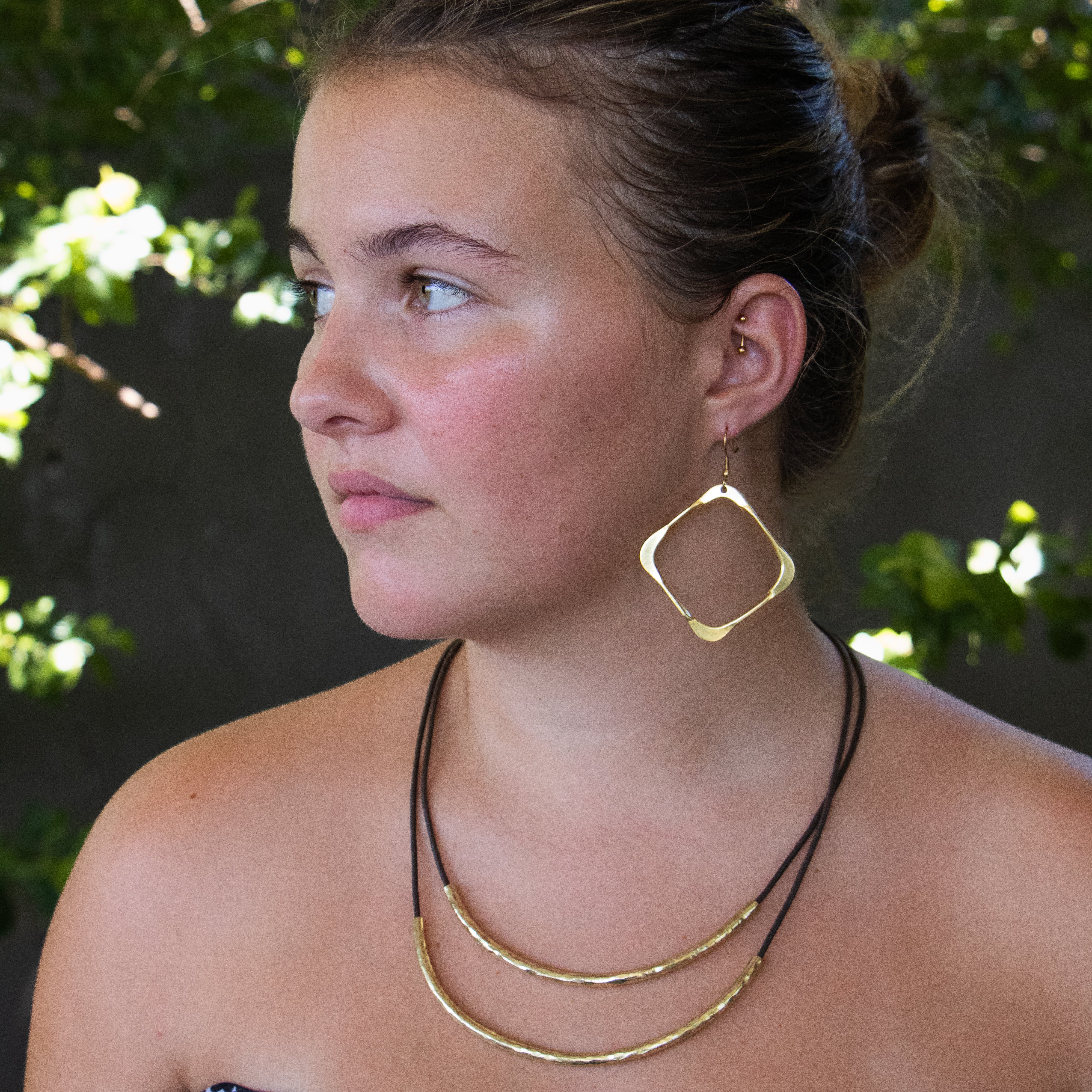 Leena Two Line Brass Piped Necklace