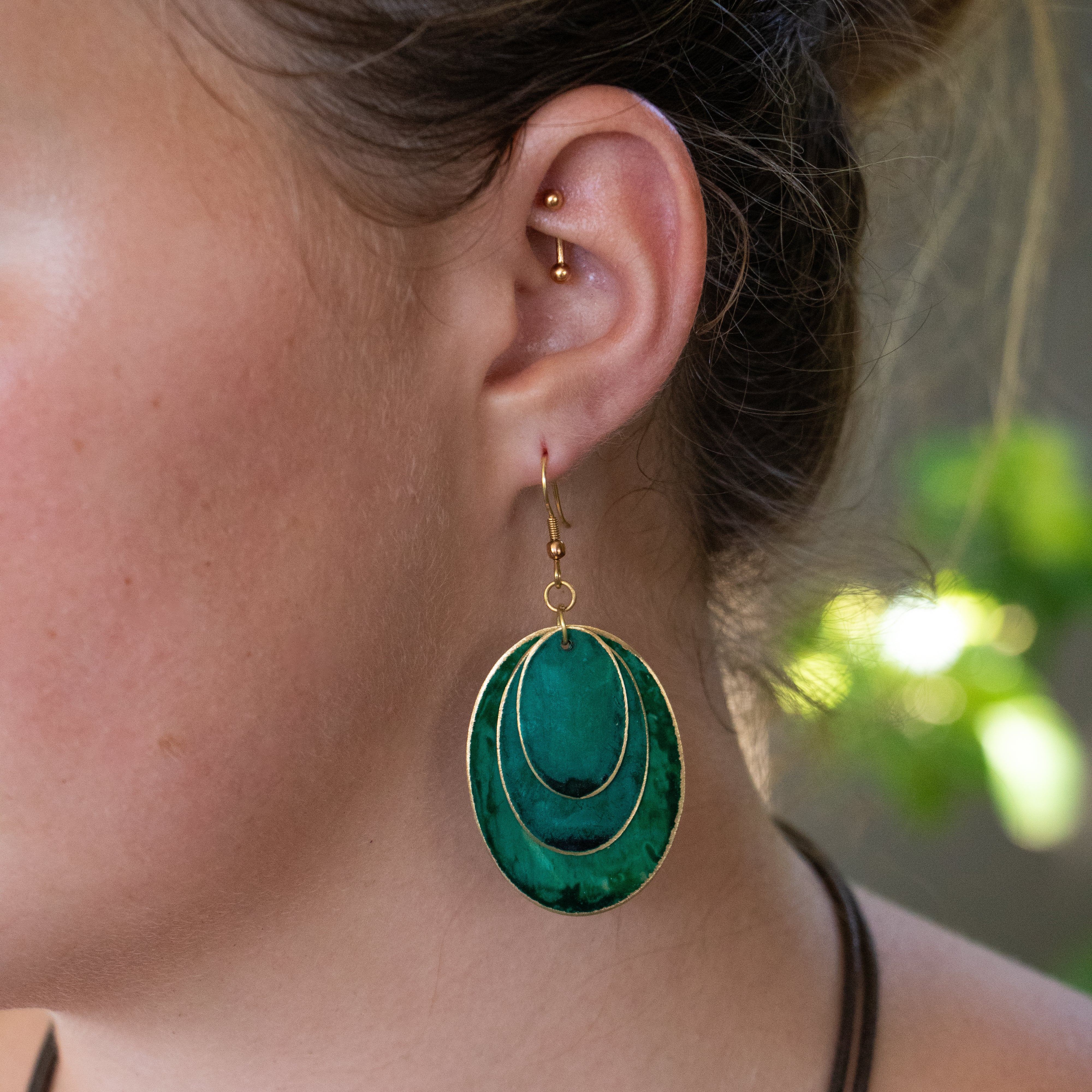 Phumla - Green Patina Oval Earring