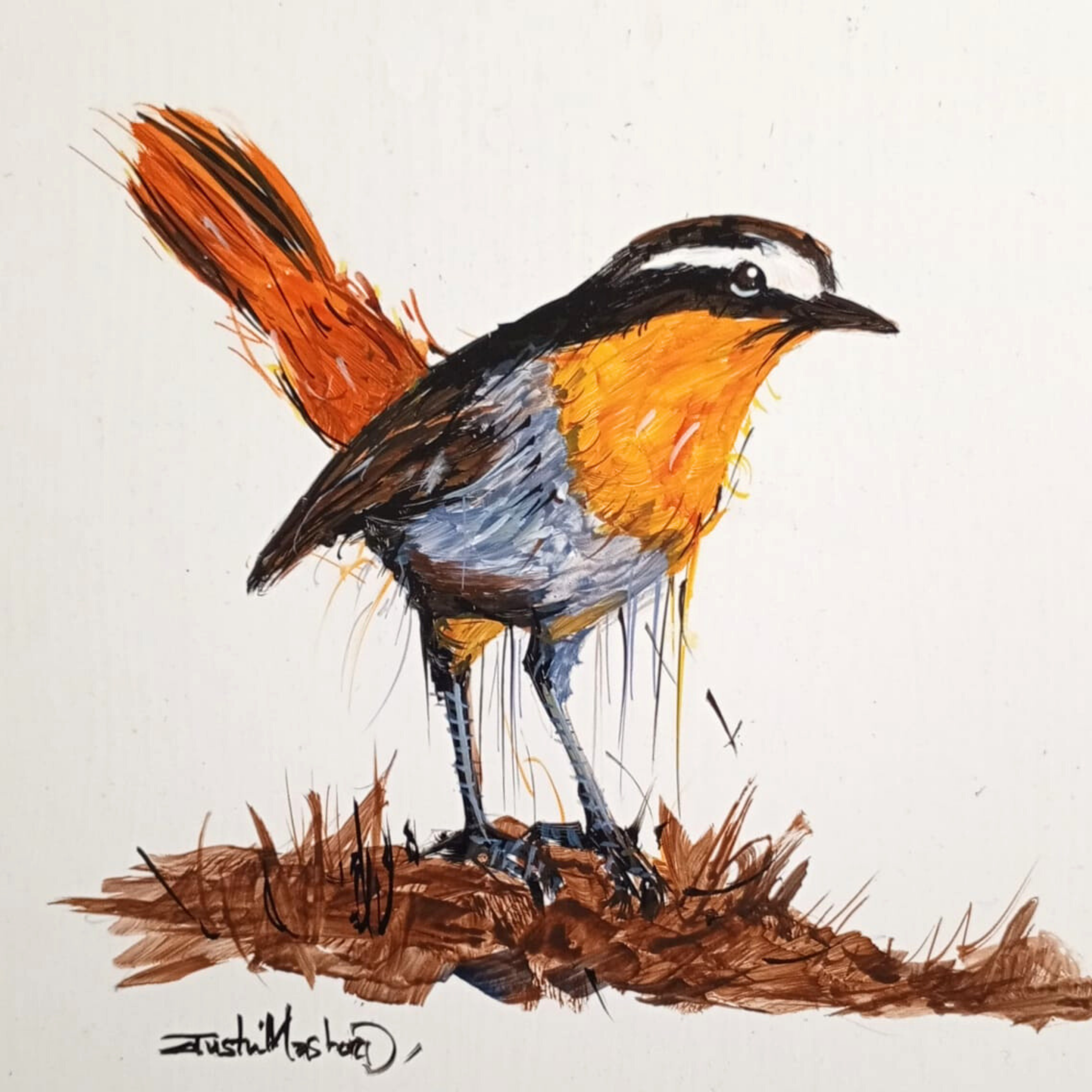 Justin Mashora Masonite Painting - Birds (25cm x 25cm)