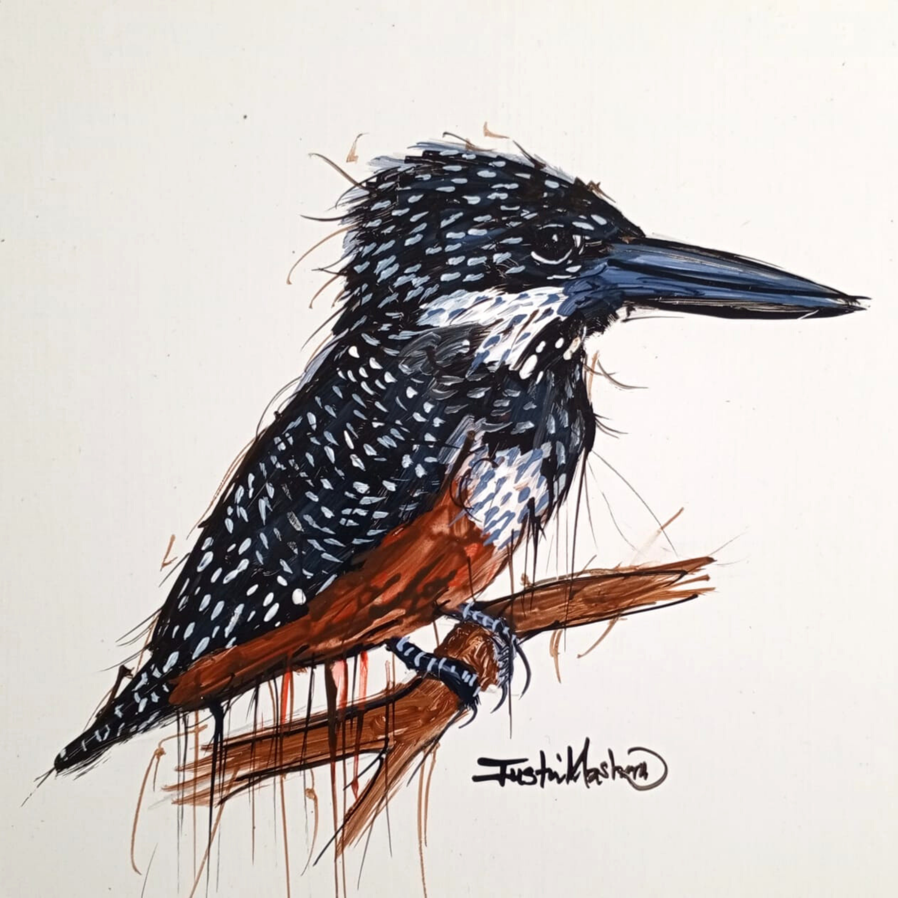 Justin Mashora Masonite Painting - Birds (25cm x 25cm)