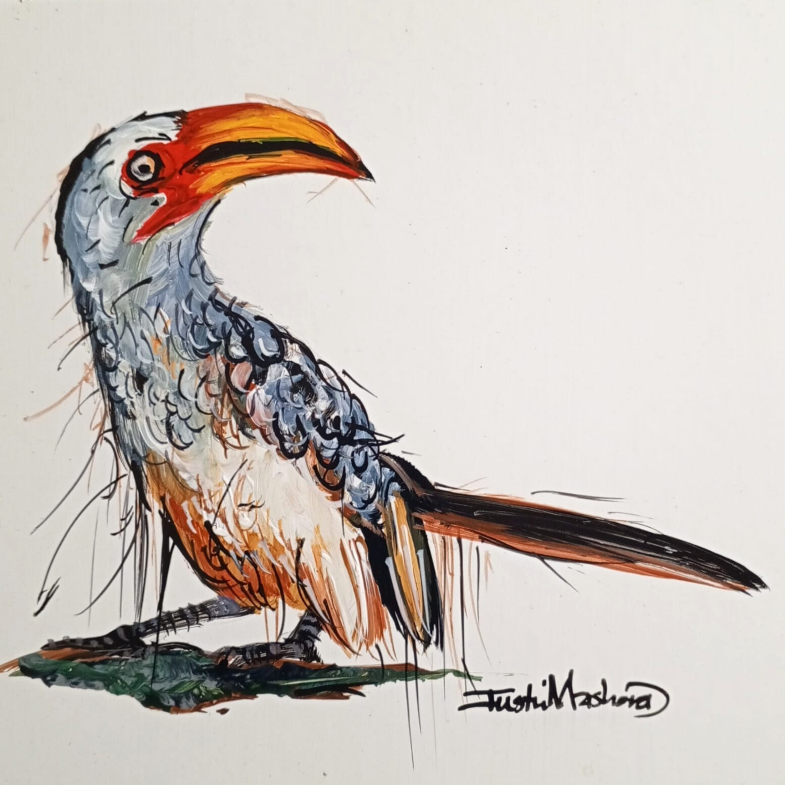 Justin Mashora Masonite Painting - Birds (25cm x 25cm)