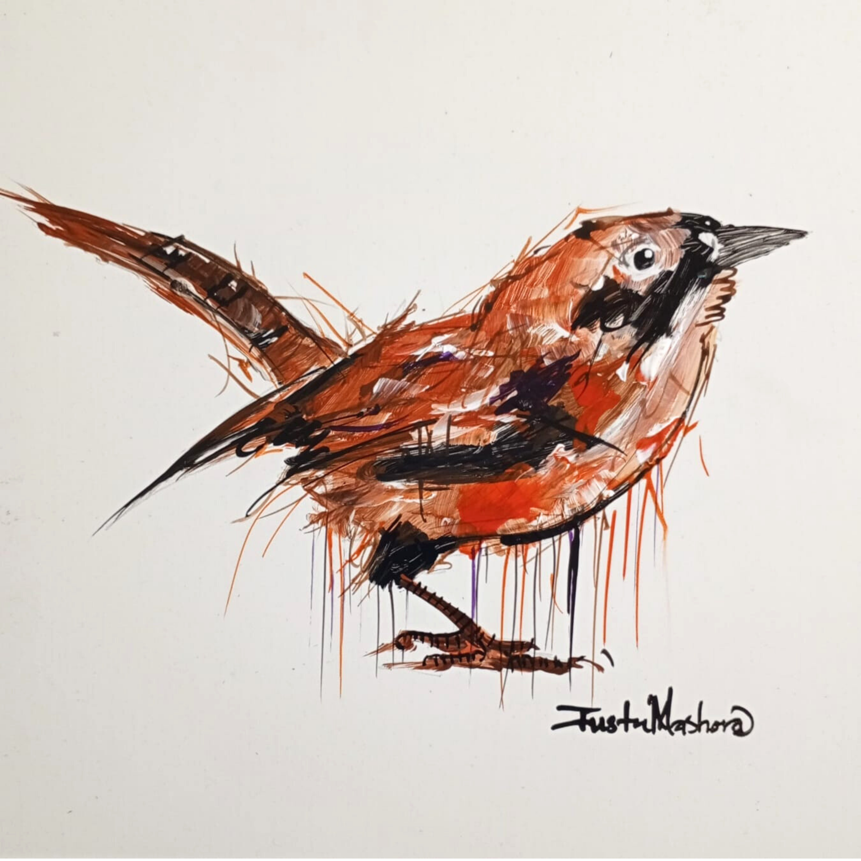 Justin Mashora Masonite Painting - Birds (25cm x 25cm)