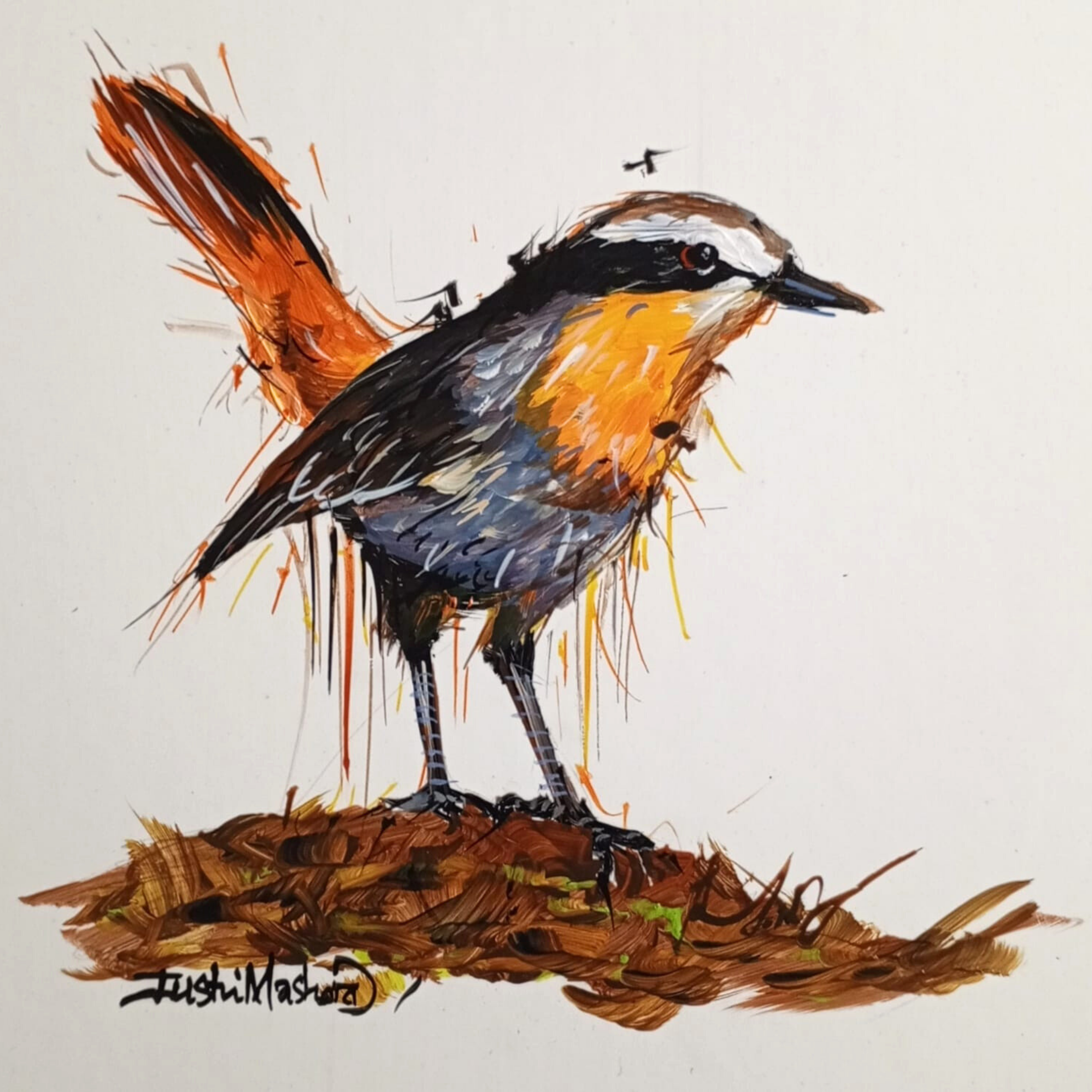Justin Mashora Masonite Painting - Birds (25cm x 25cm)