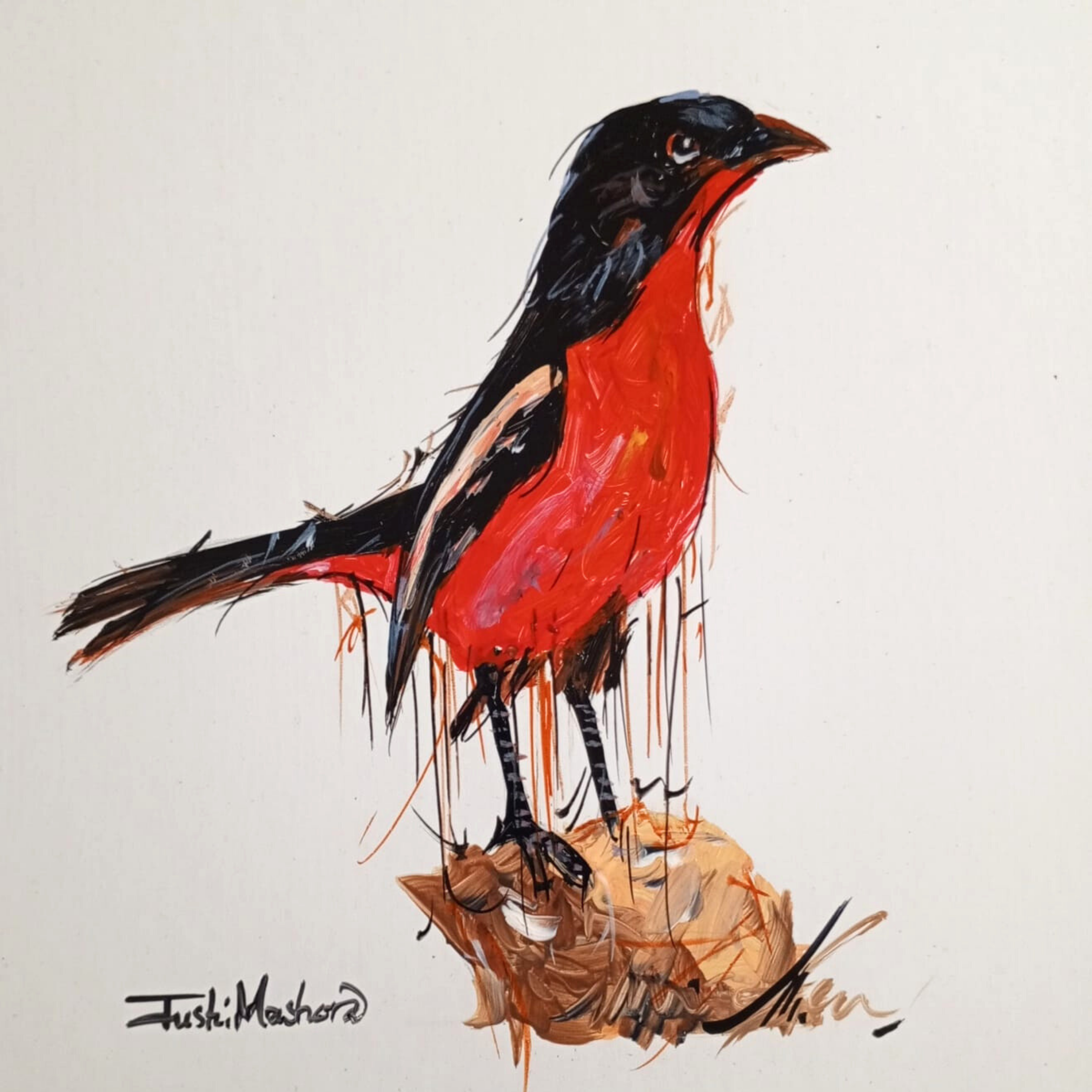 Justin Mashora Masonite Painting - Birds (25cm x 25cm)