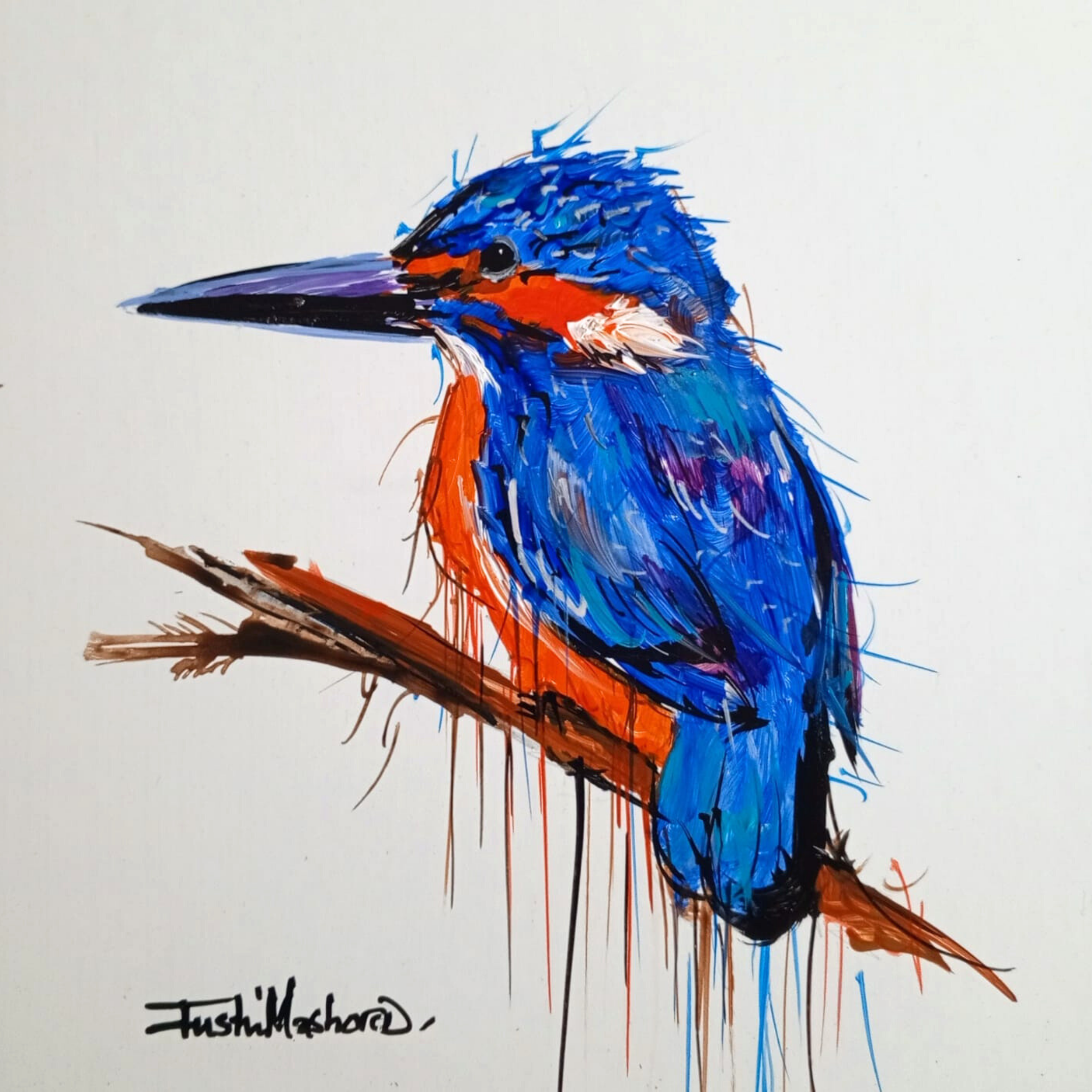 Justin Mashora Masonite Painting - Birds (25cm x 25cm)