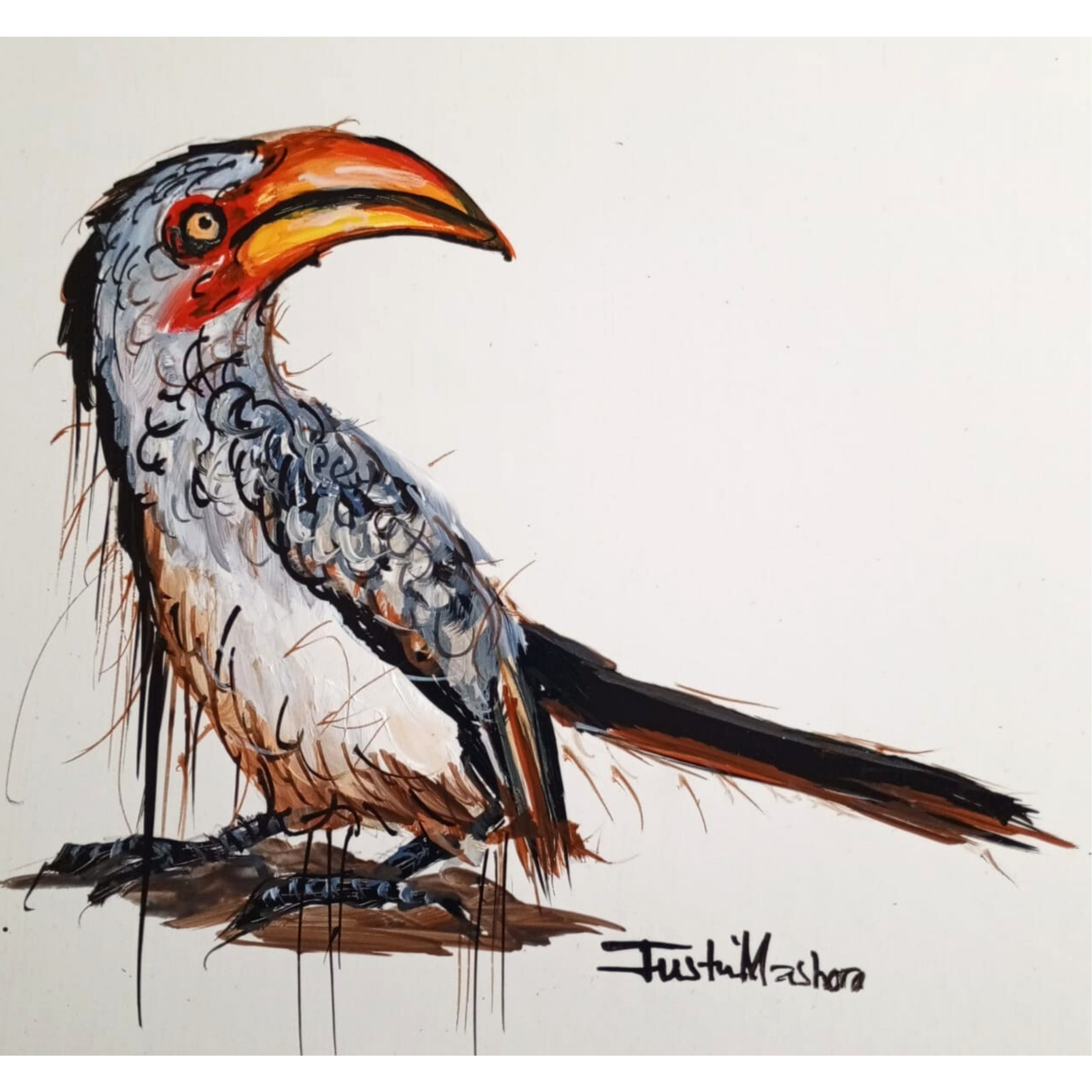 Justin Mashora Masonite Painting - Birds (25cm x 25cm)
