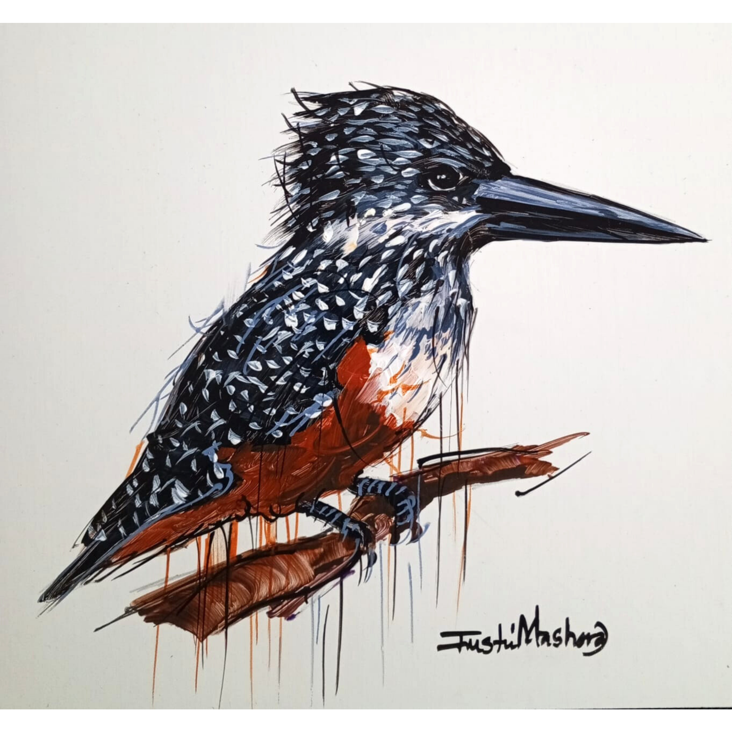 Justin Mashora Masonite Painting - Birds (25cm x 25cm)