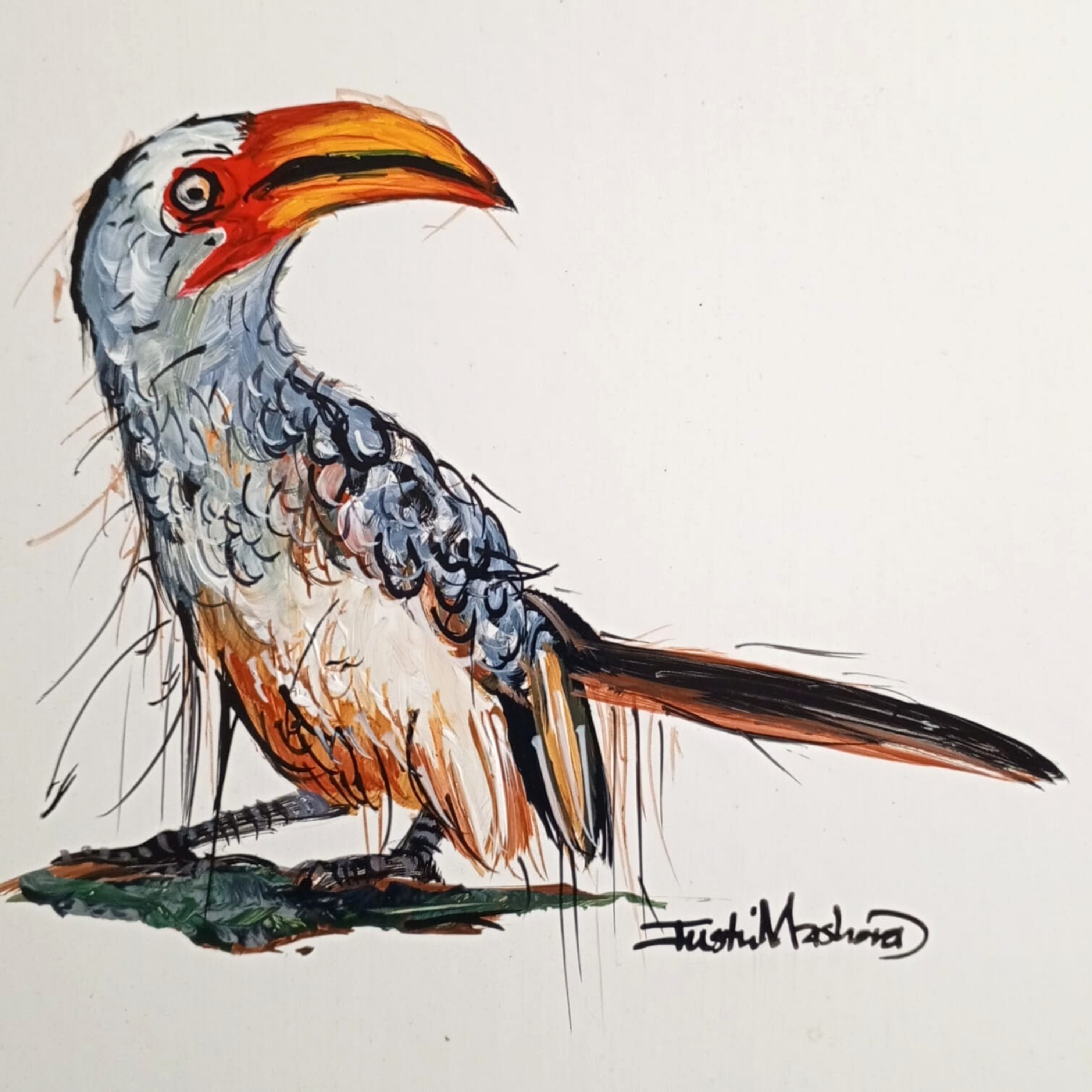 Justin Mashora Masonite Painting - Birds (25cm x 25cm)