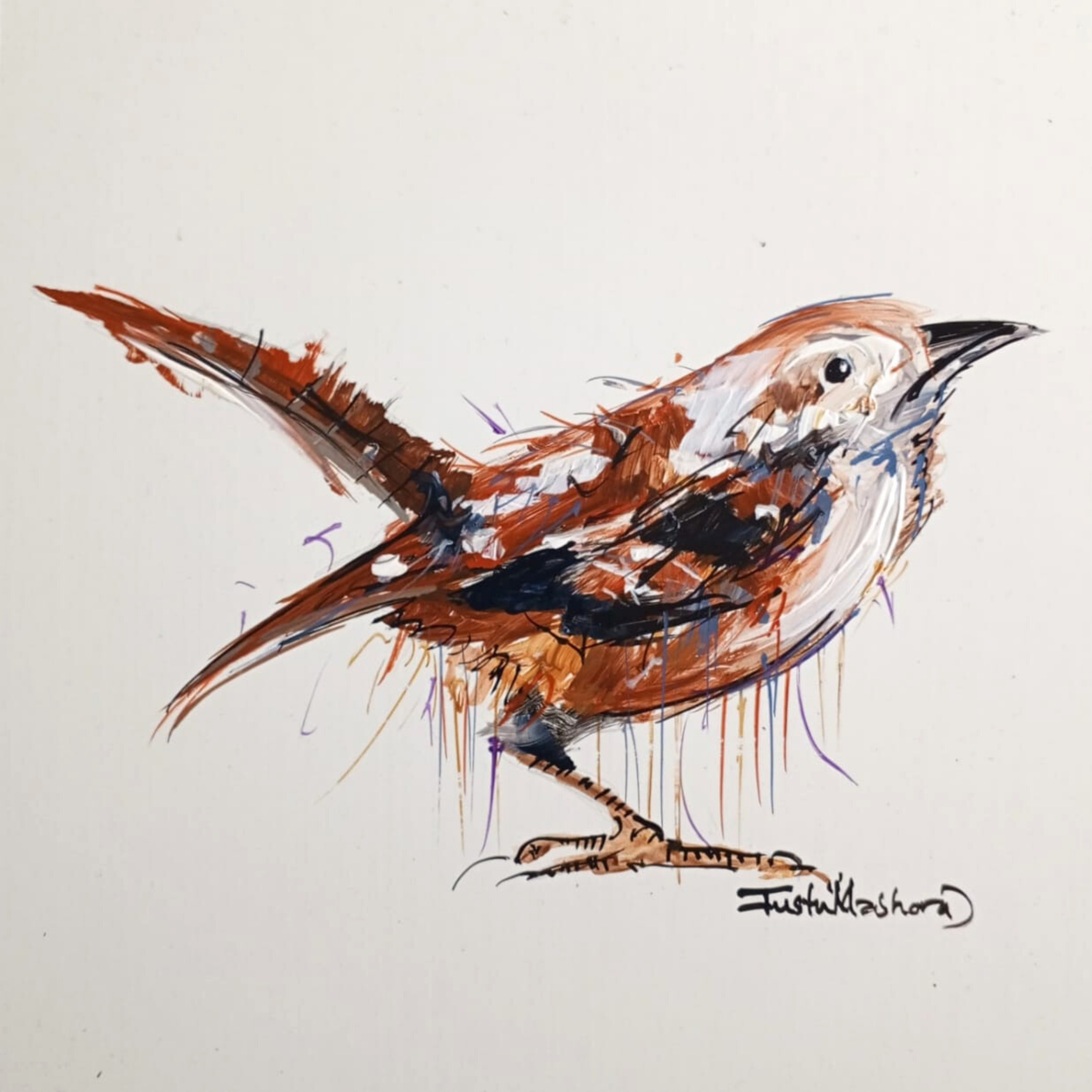 Justin Mashora Masonite Painting - Birds (25cm x 25cm)