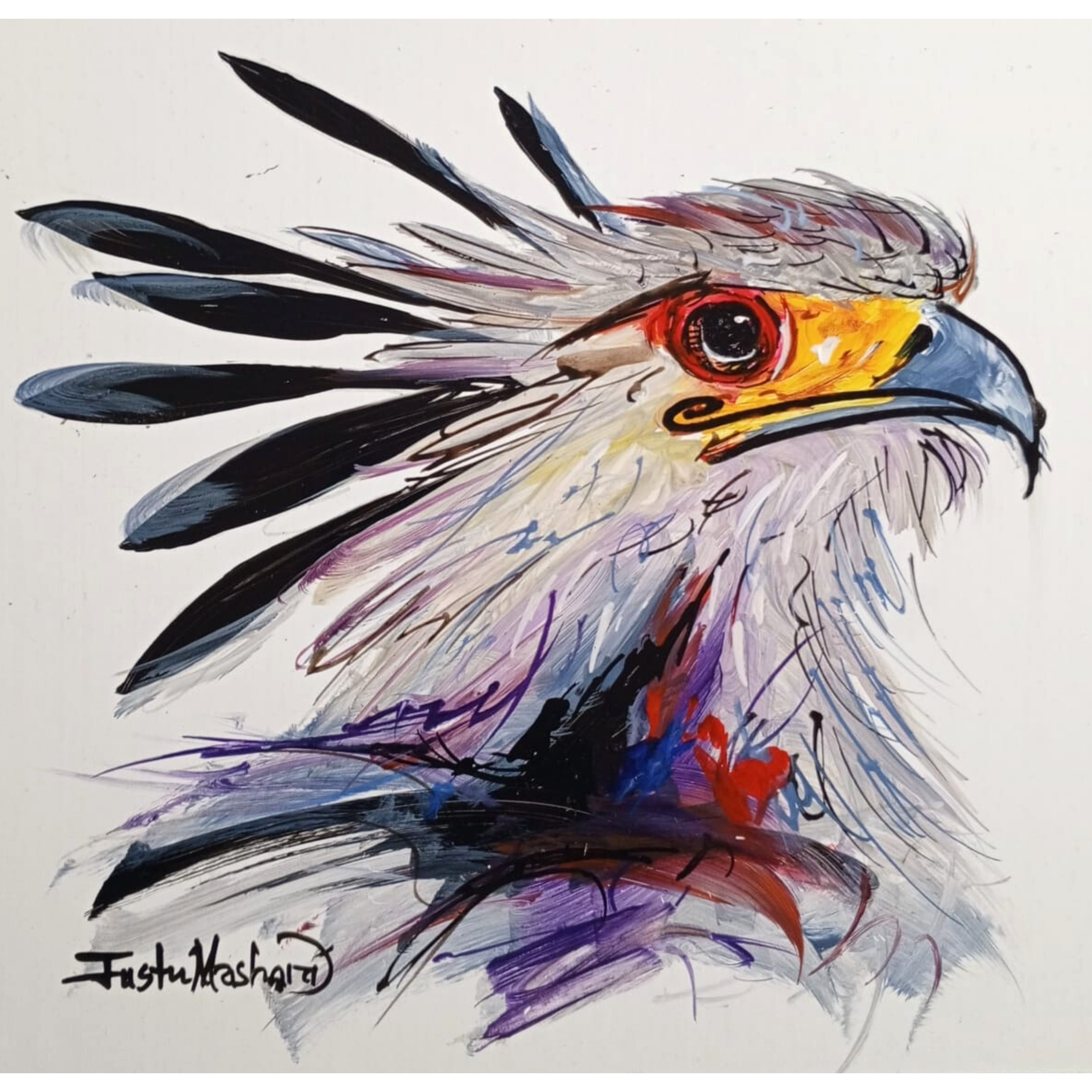 Justin Mashora Masonite Painting - Birds (25cm x 25cm)