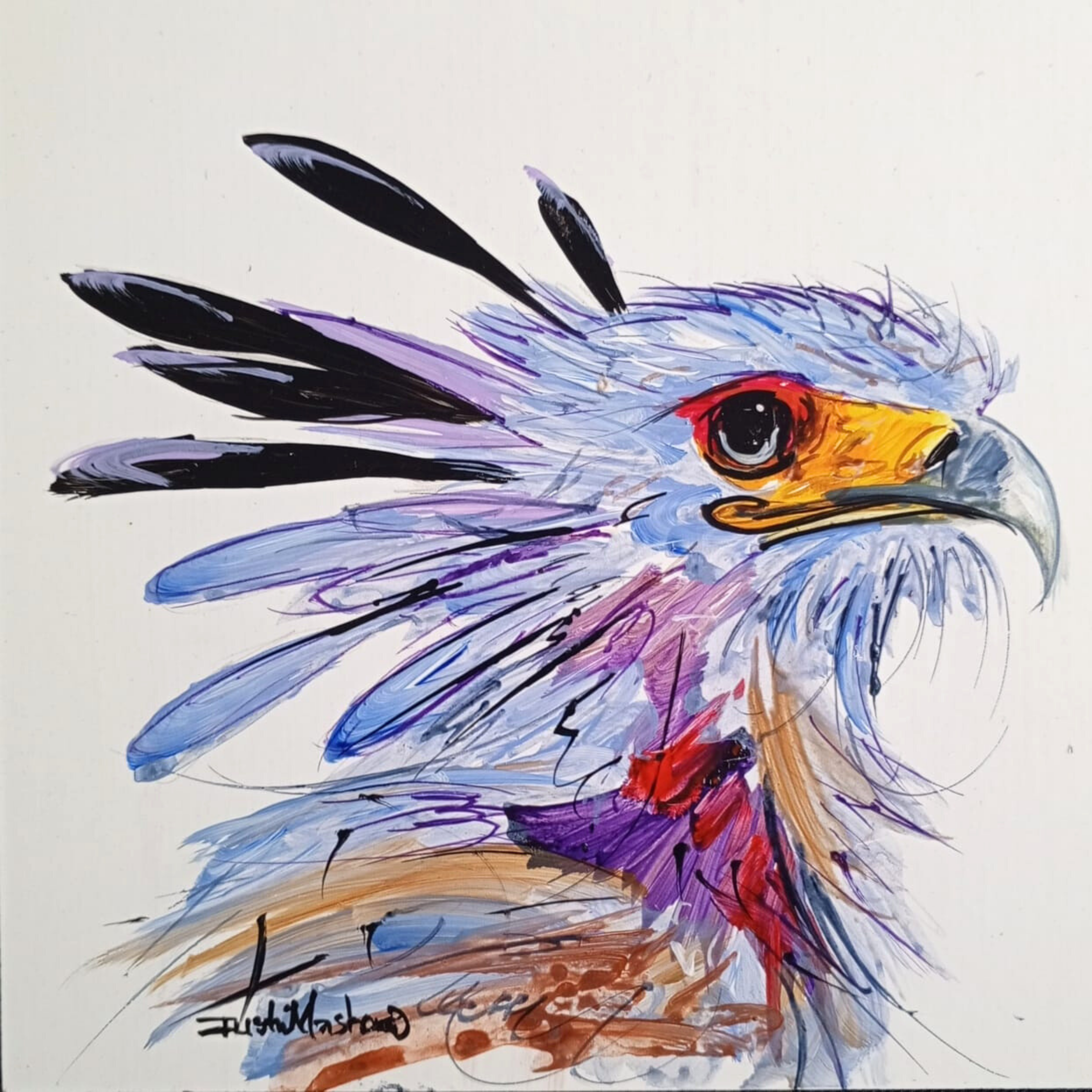 Justin Mashora Masonite Painting - Birds (25cm x 25cm)