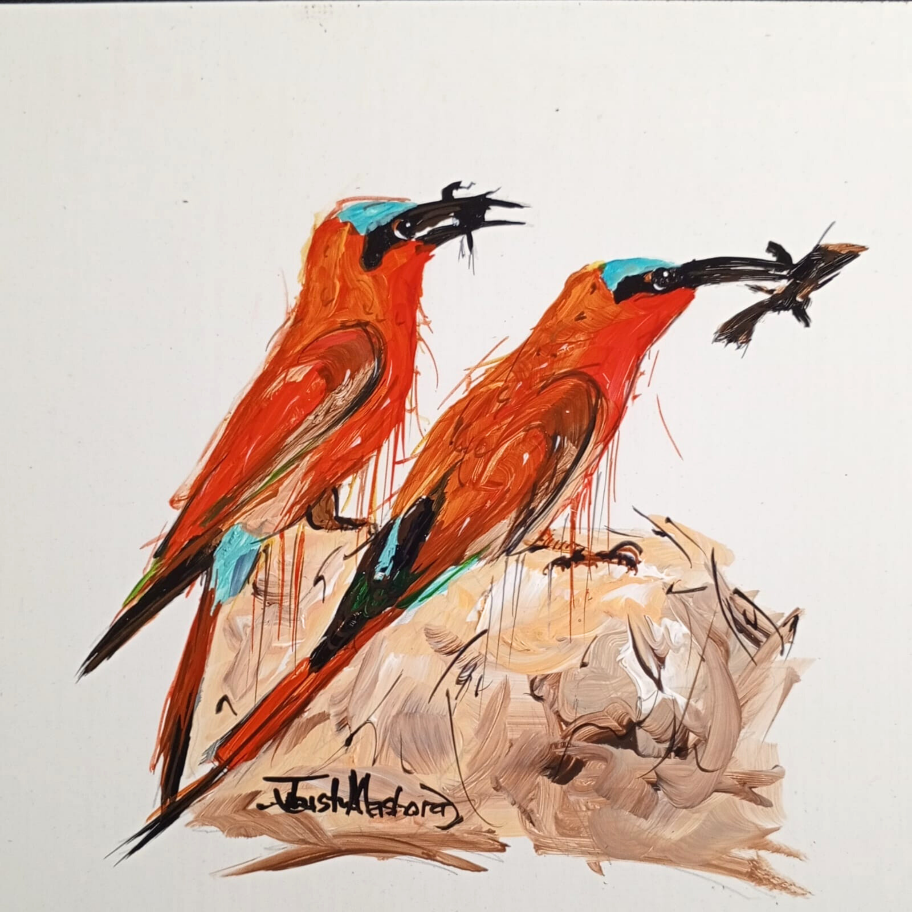 Justin Mashora Masonite Painting - Birds (25cm x 25cm)