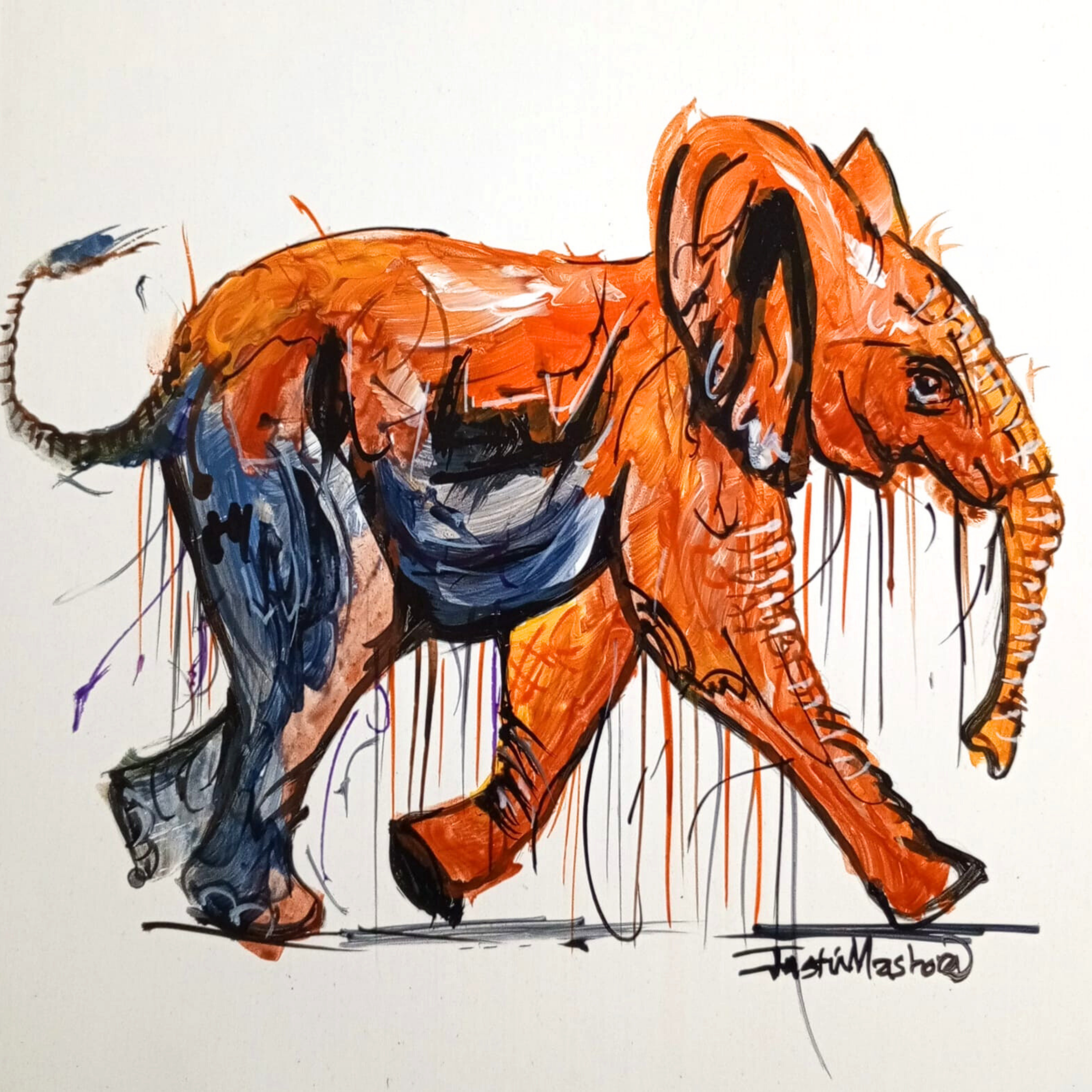 Justin Mashora Masonite Painting - Elephant (25cm x 25cm)