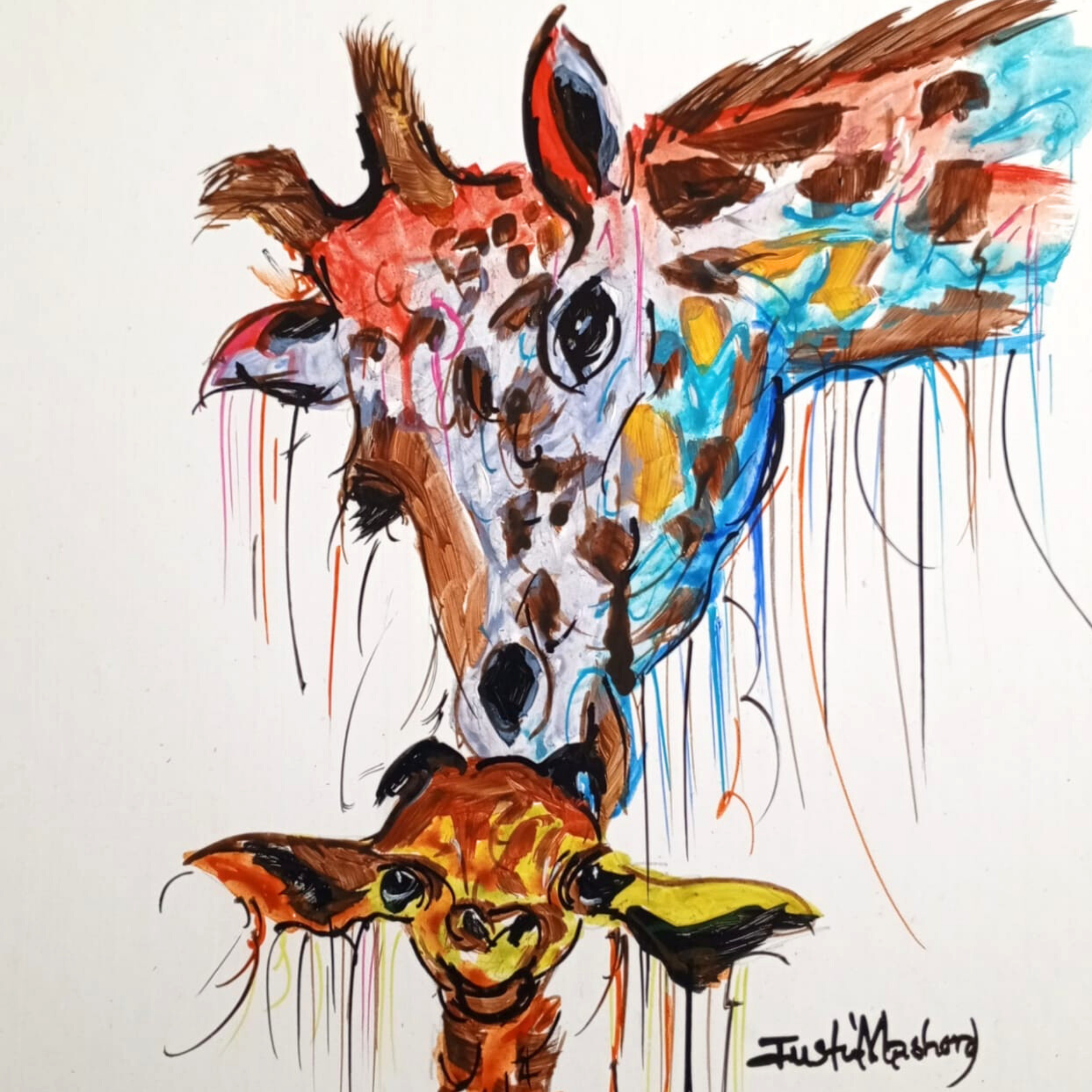 Justin Mashora Masonite Painting - Giraffe (25cm x 25cm)