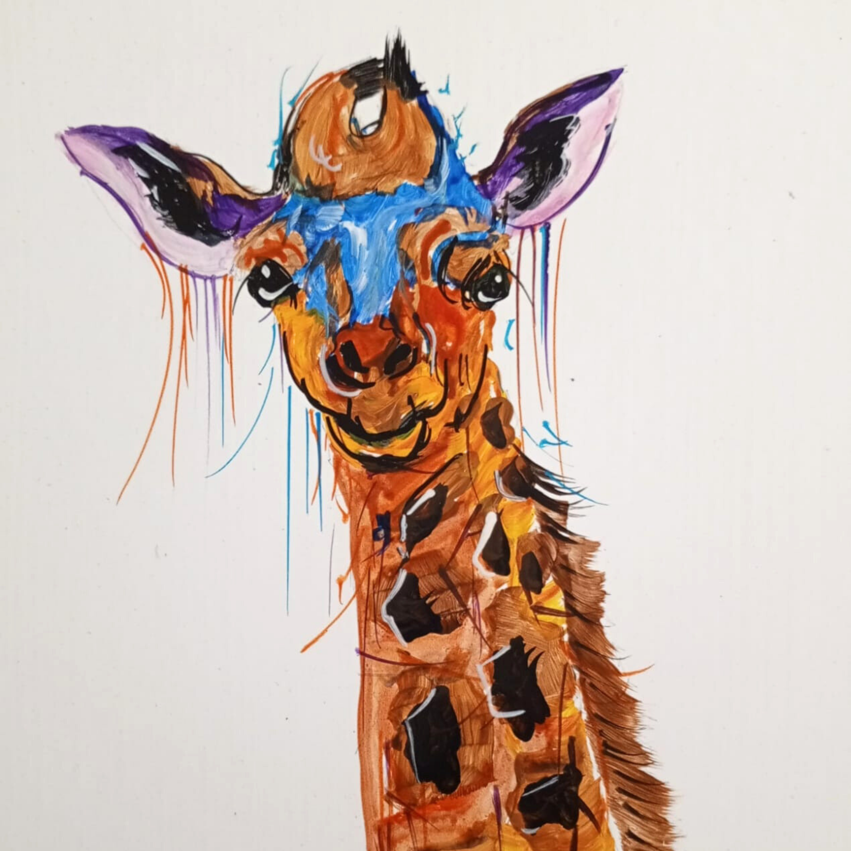 Justin Mashora Masonite Painting - Giraffe (25cm x 25cm)