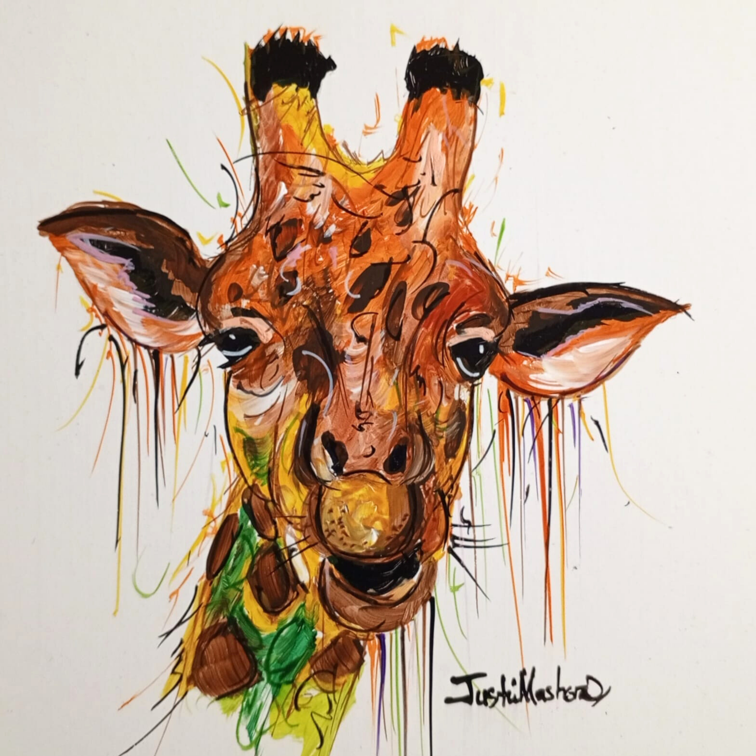 Justin Mashora Masonite Painting - Giraffe (25cm x 25cm)