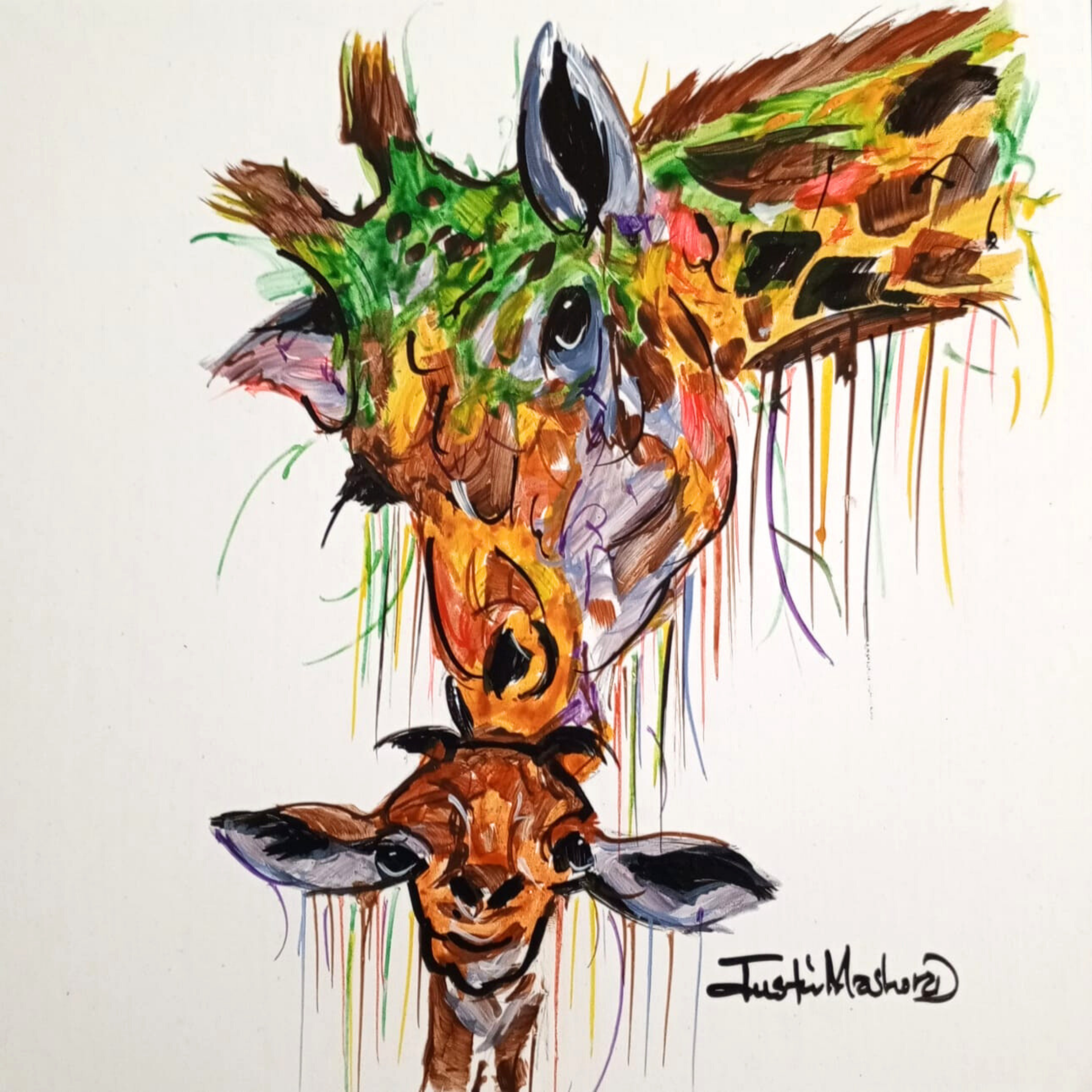 Justin Mashora Masonite Painting - Giraffe (25cm x 25cm)