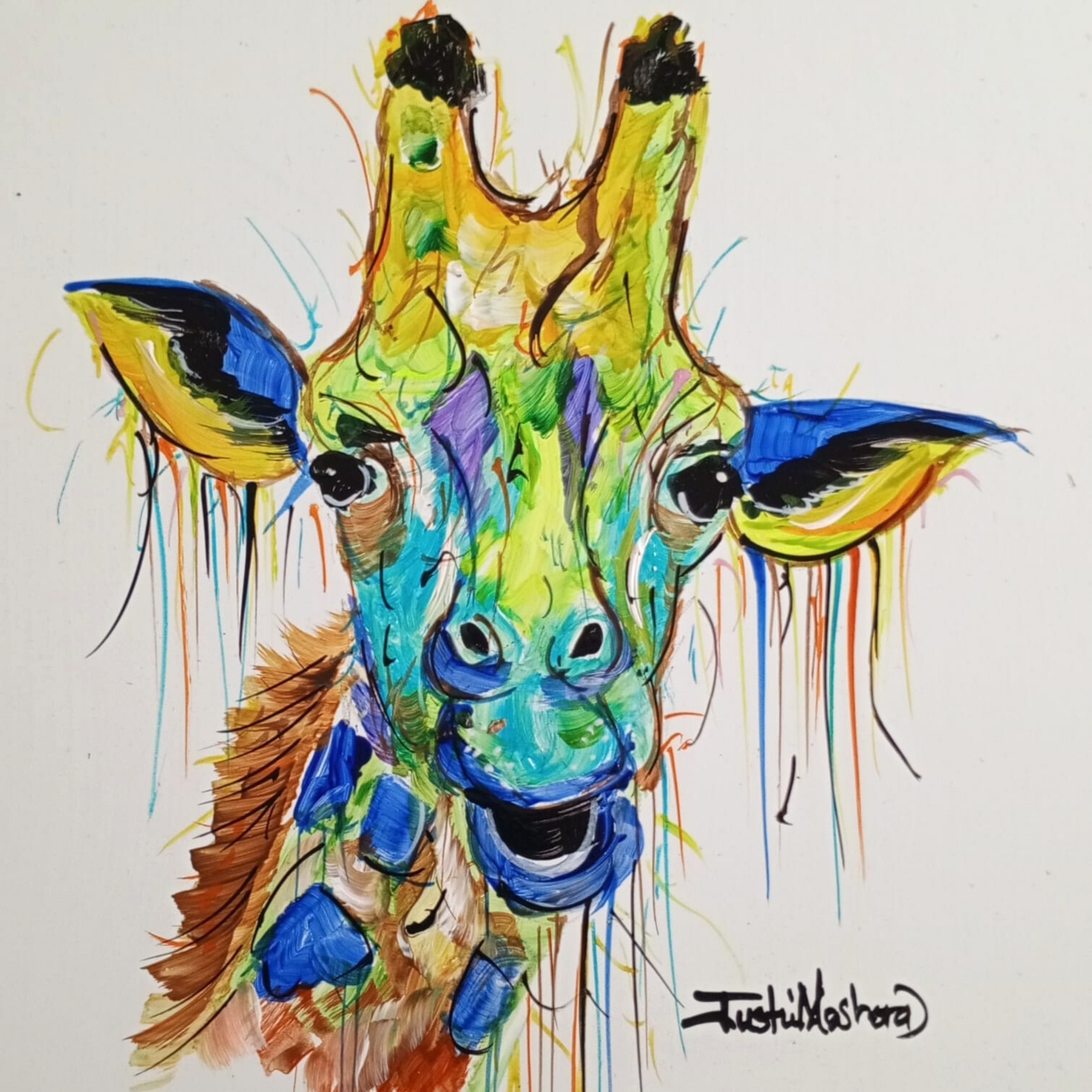 Justin Mashora Masonite Painting - Giraffe (25cm x 25cm)