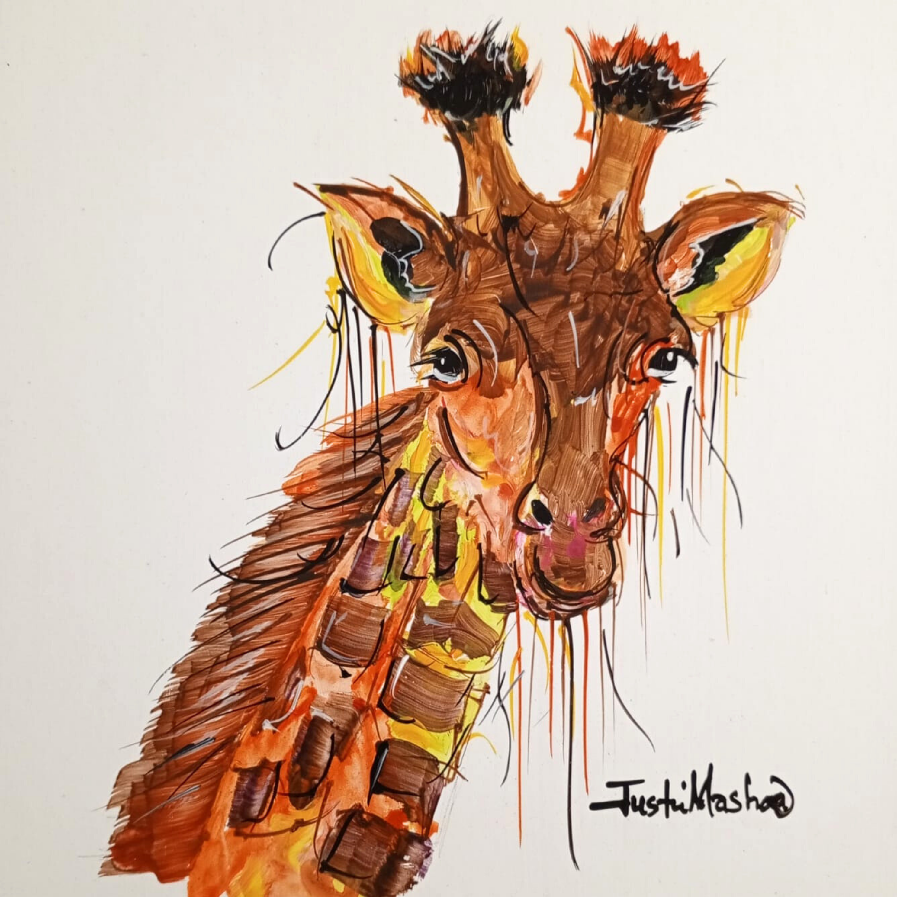 Justin Mashora Masonite Painting - Giraffe (25cm x 25cm)