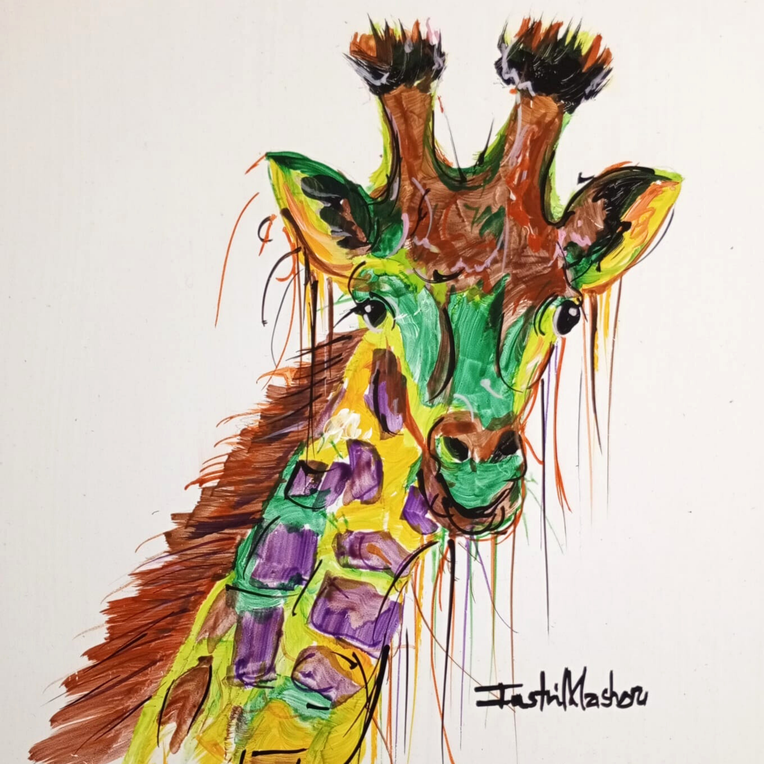 Justin Mashora Masonite Painting - Giraffe (25cm x 25cm)