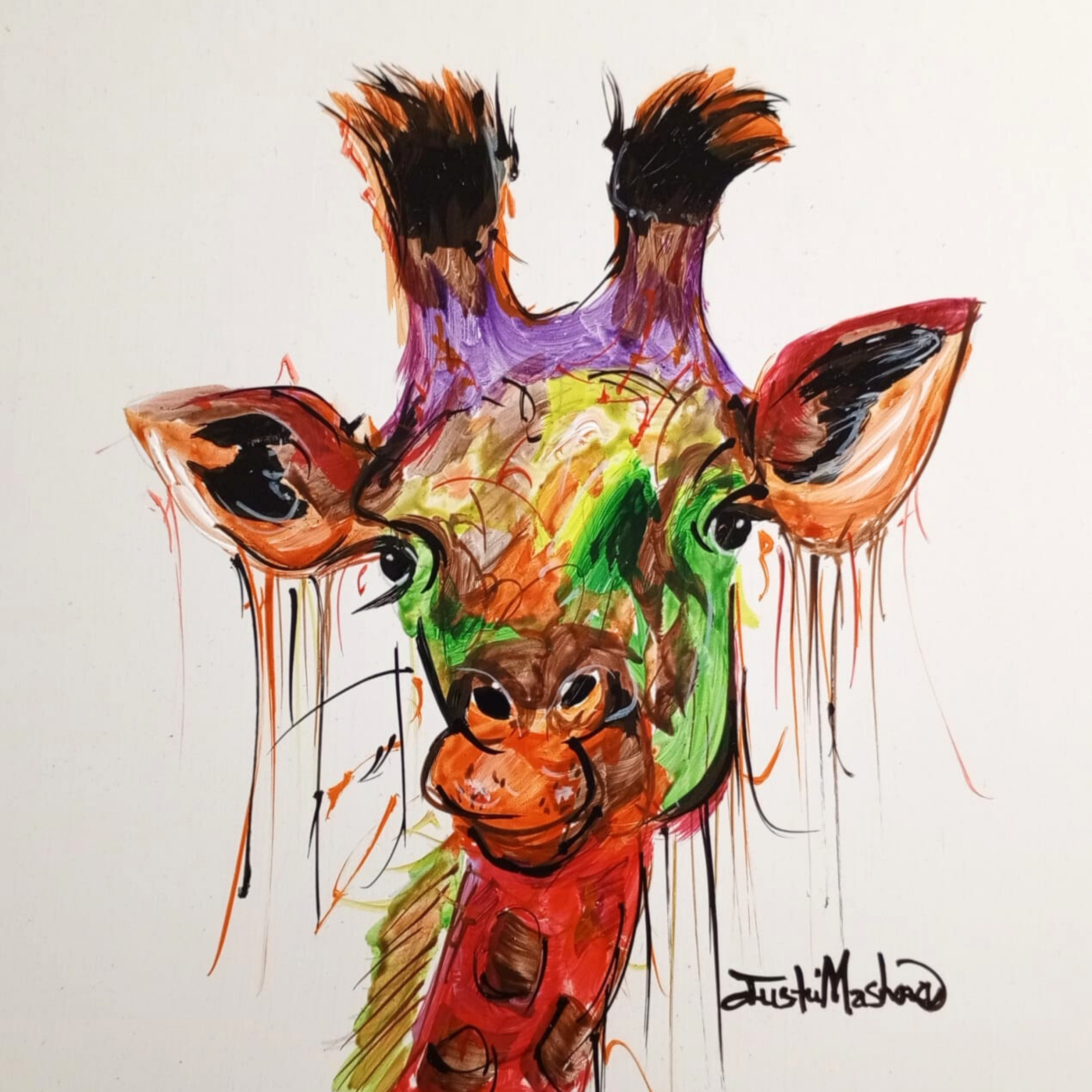 Justin Mashora Masonite Painting - Giraffe (25cm x 25cm)
