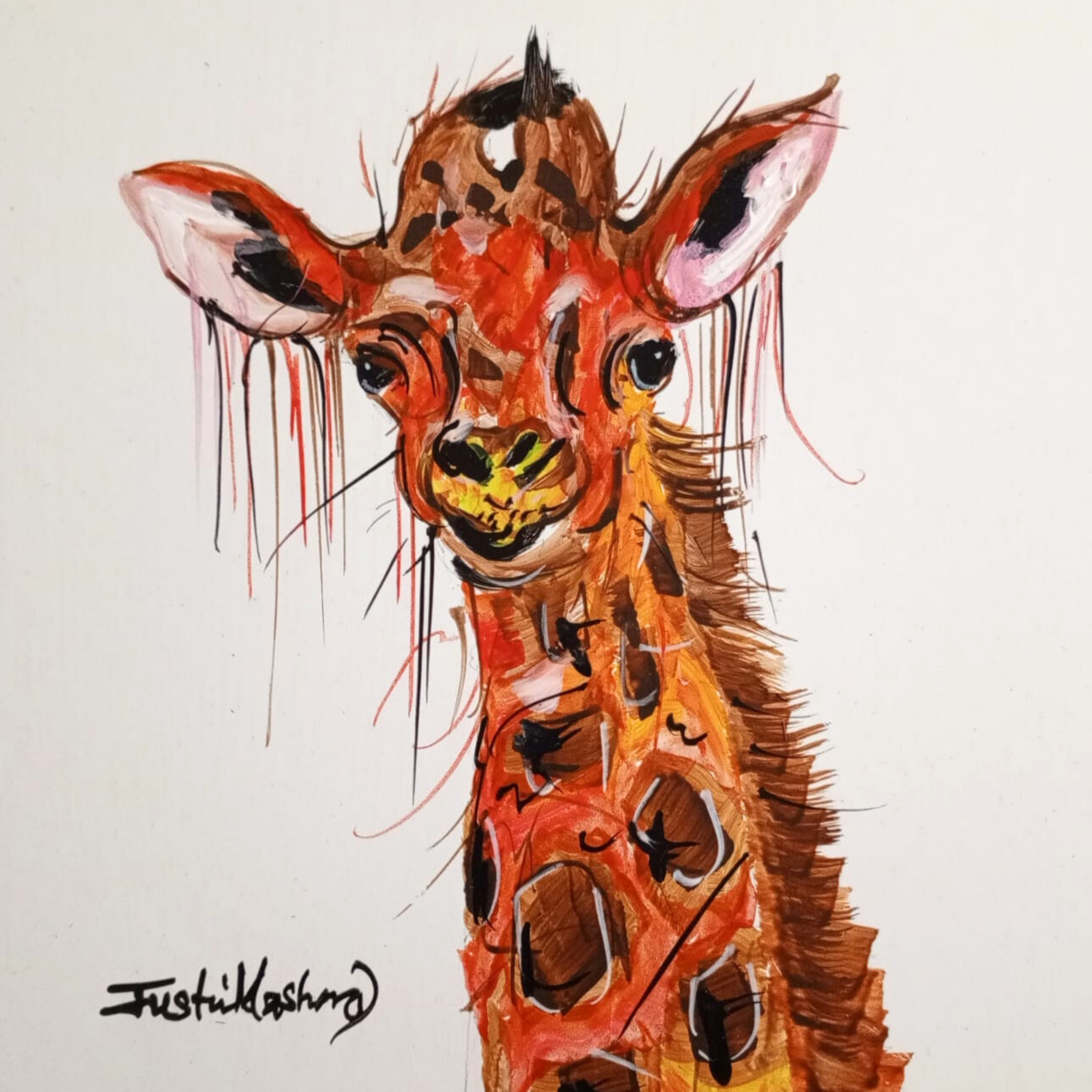 Justin Mashora Masonite Painting - Giraffe (25cm x 25cm)