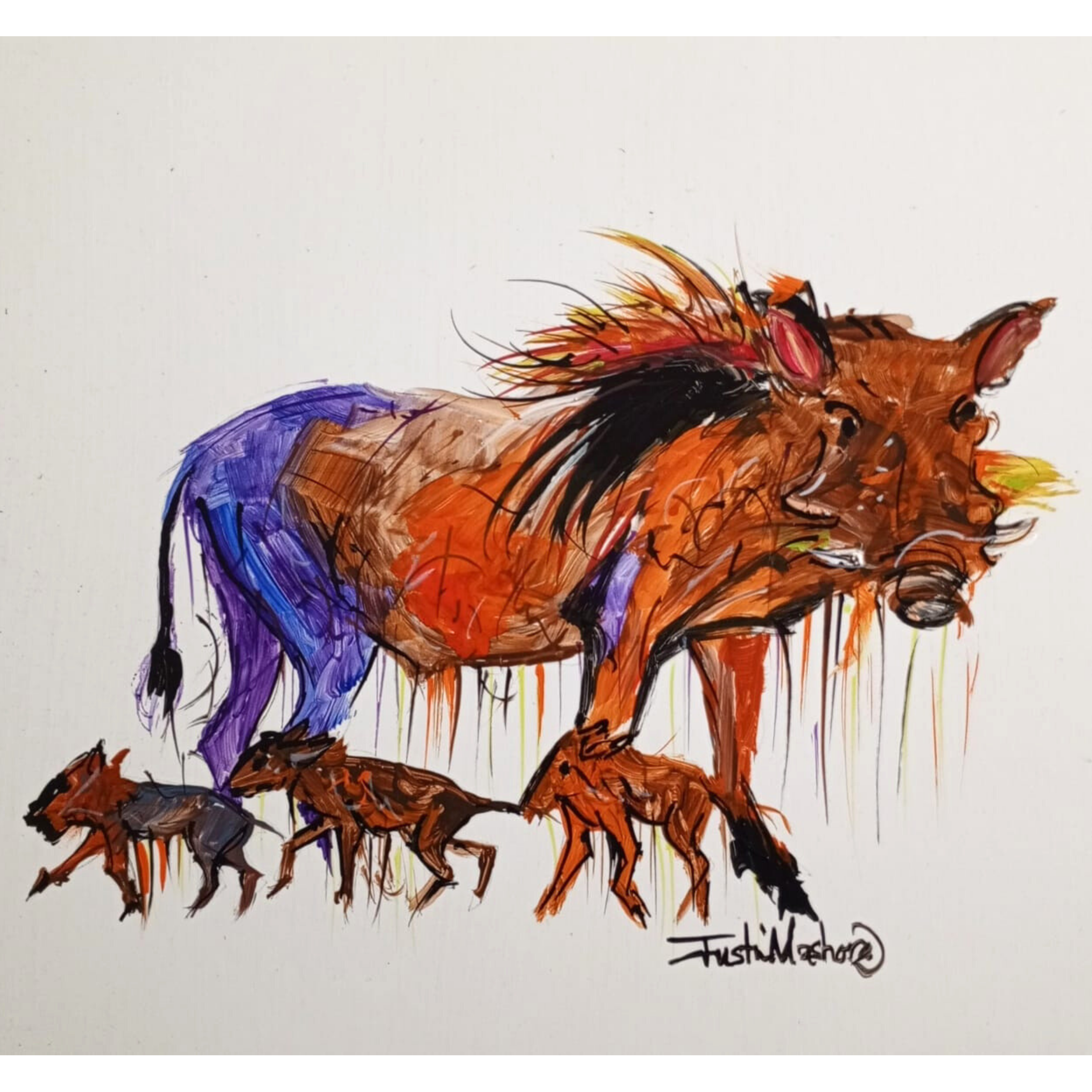Justin Mashora Masonite Painting - Warthog (25cm x 25cm)