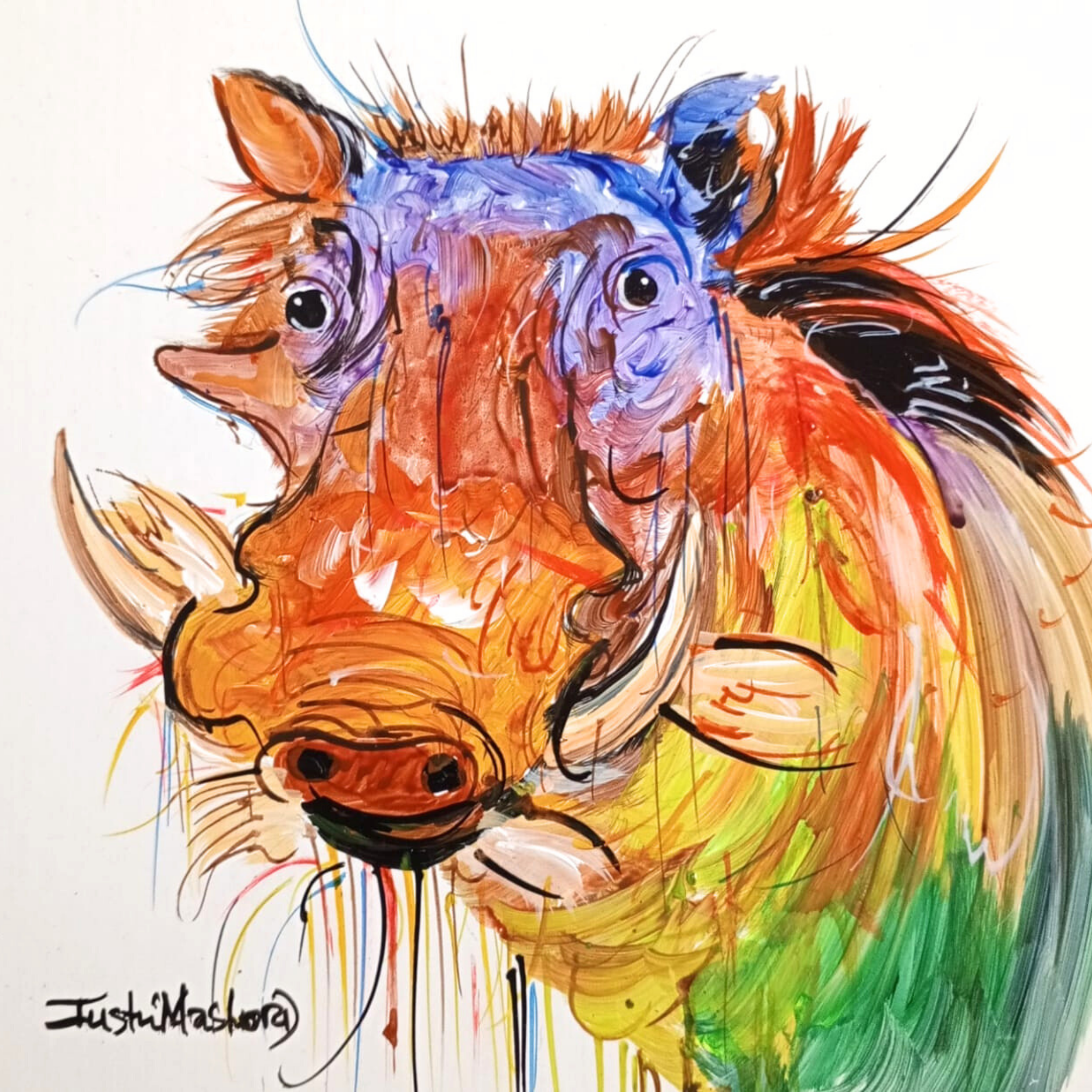 Justin Mashora Masonite Painting - Warthog (25cm x 25cm)