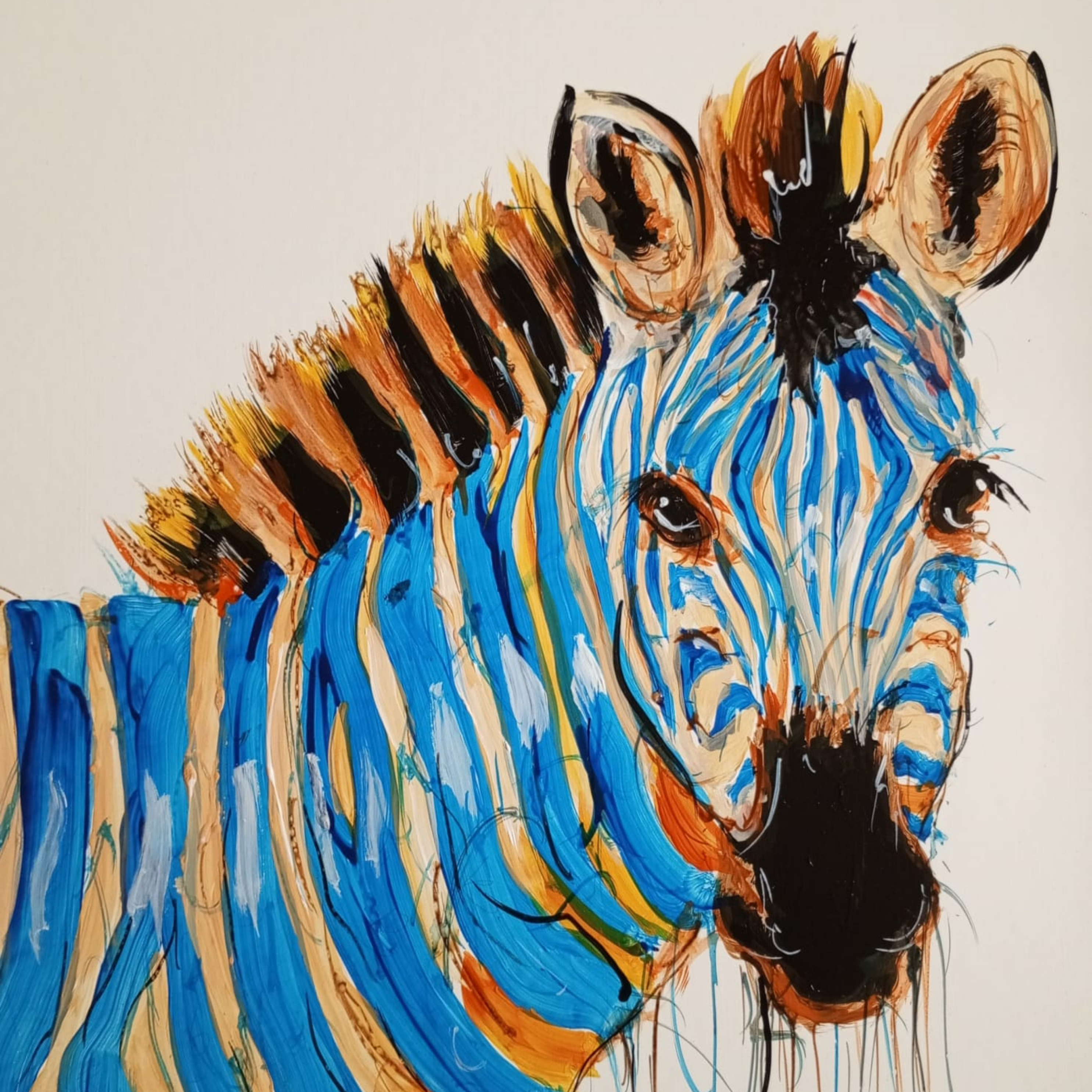 Justin Mashora Masonite Painting - Zebra (25cm x 25cm)