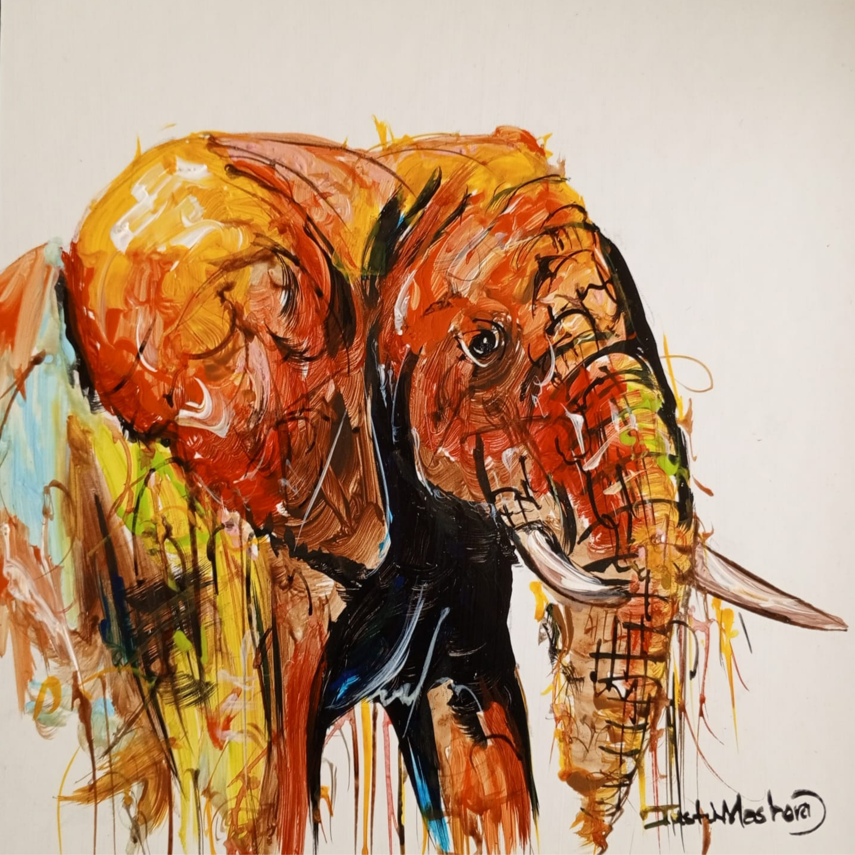 Justin Mashora Masonite Painting - Elephant (25cm x 25cm)