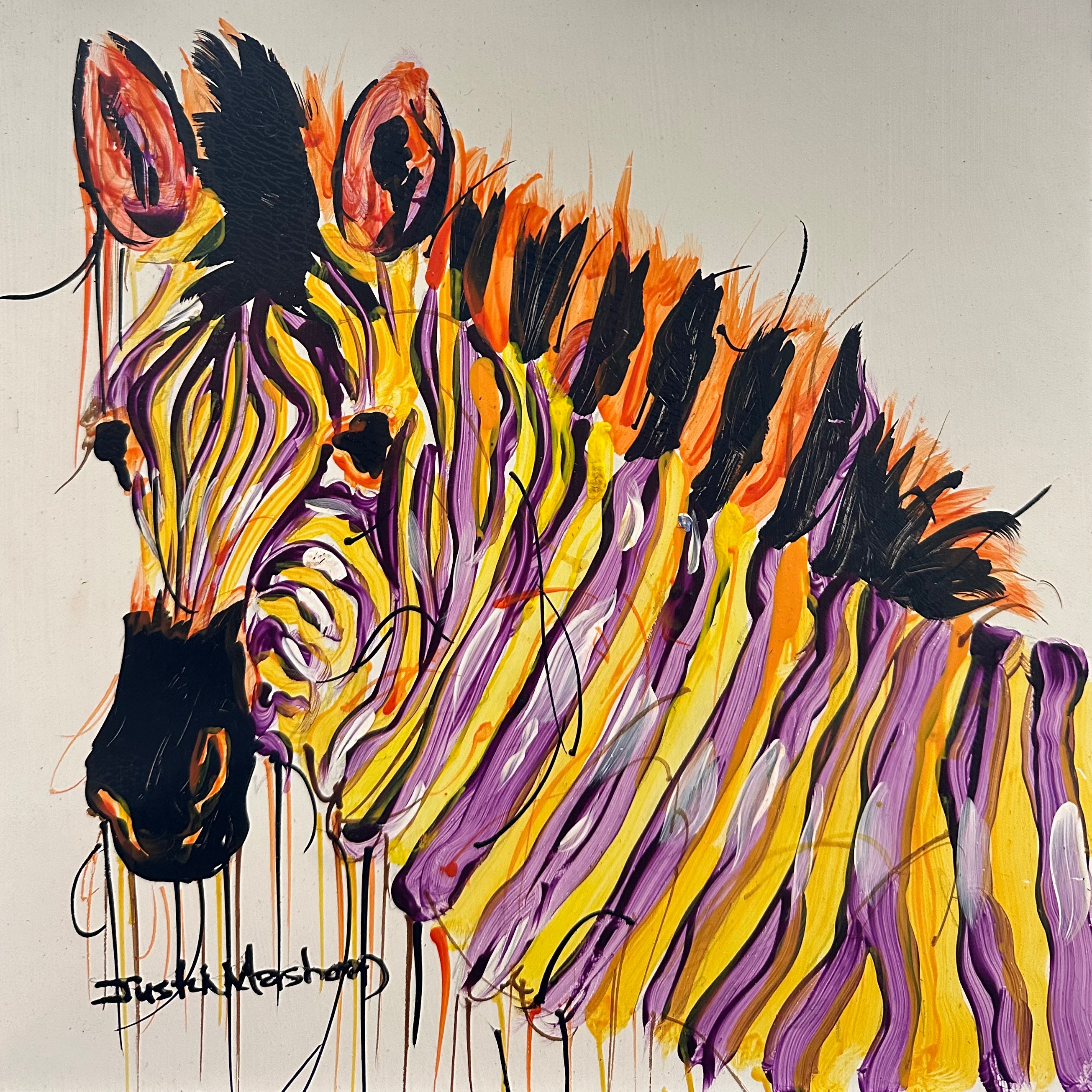 Justin Mashora Masonite Painting - Zebra (25cm x 25cm)