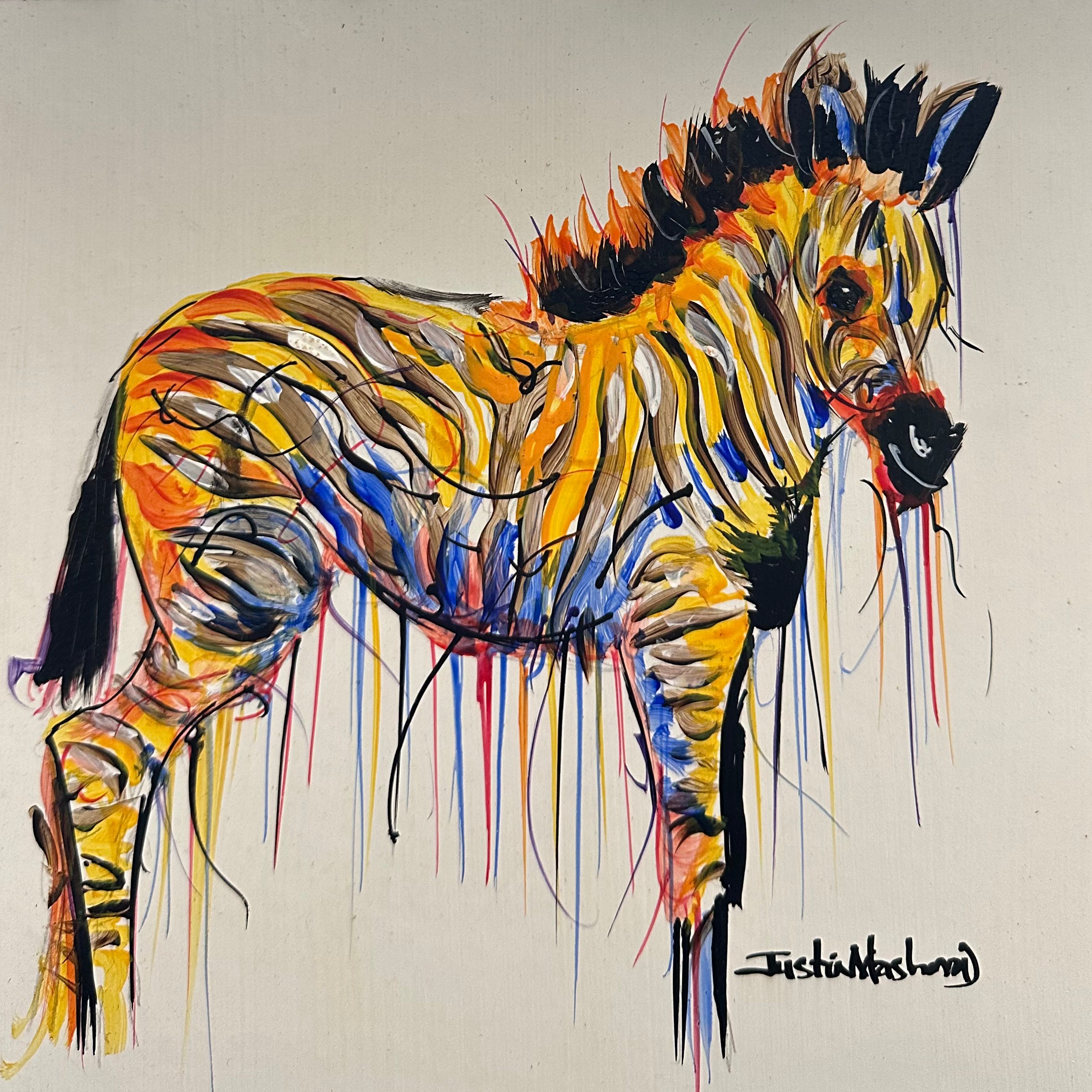 Justin Mashora Masonite Painting - Zebra (25cm x 25cm)