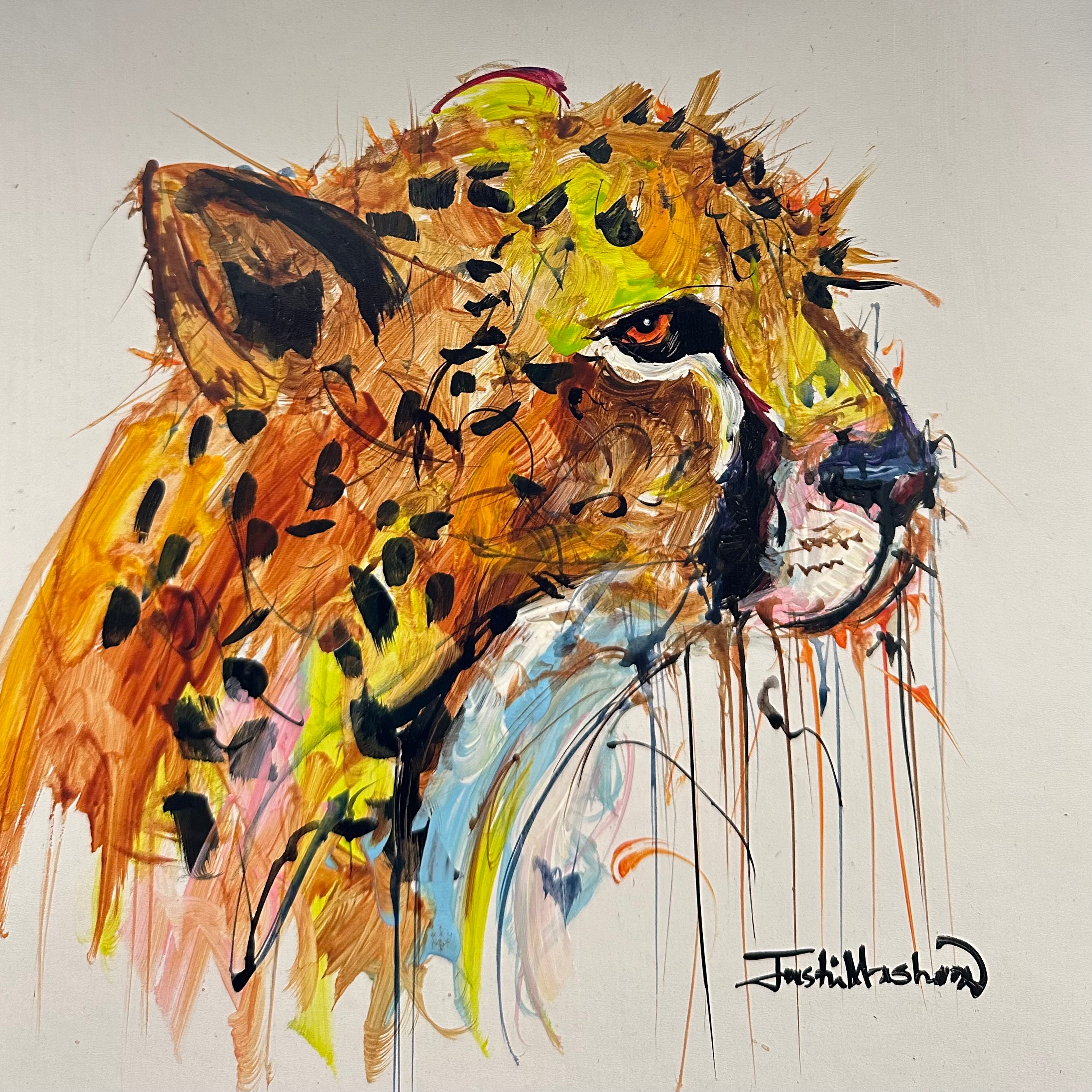 Justin Mashora Masonite Painting - Cheetah (25cm x 25cm)