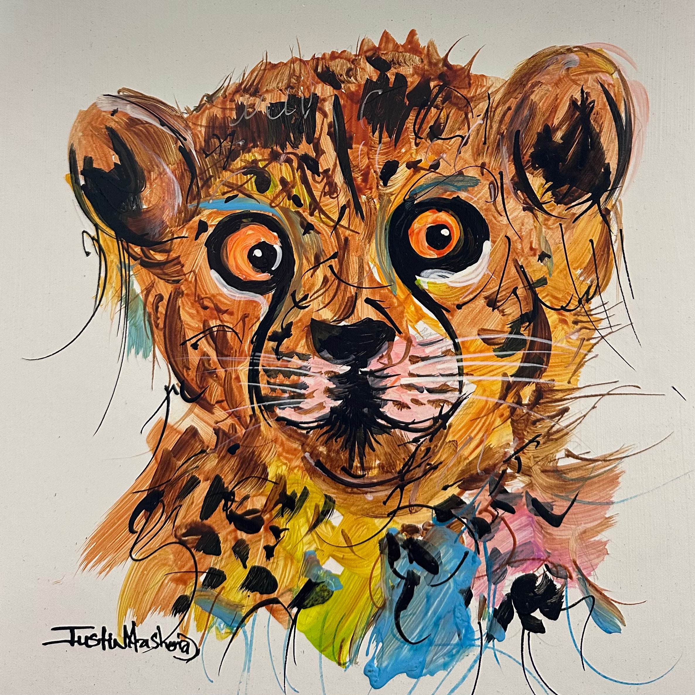 Justin Mashora Masonite Painting - Cheetah (25cm x 25cm)