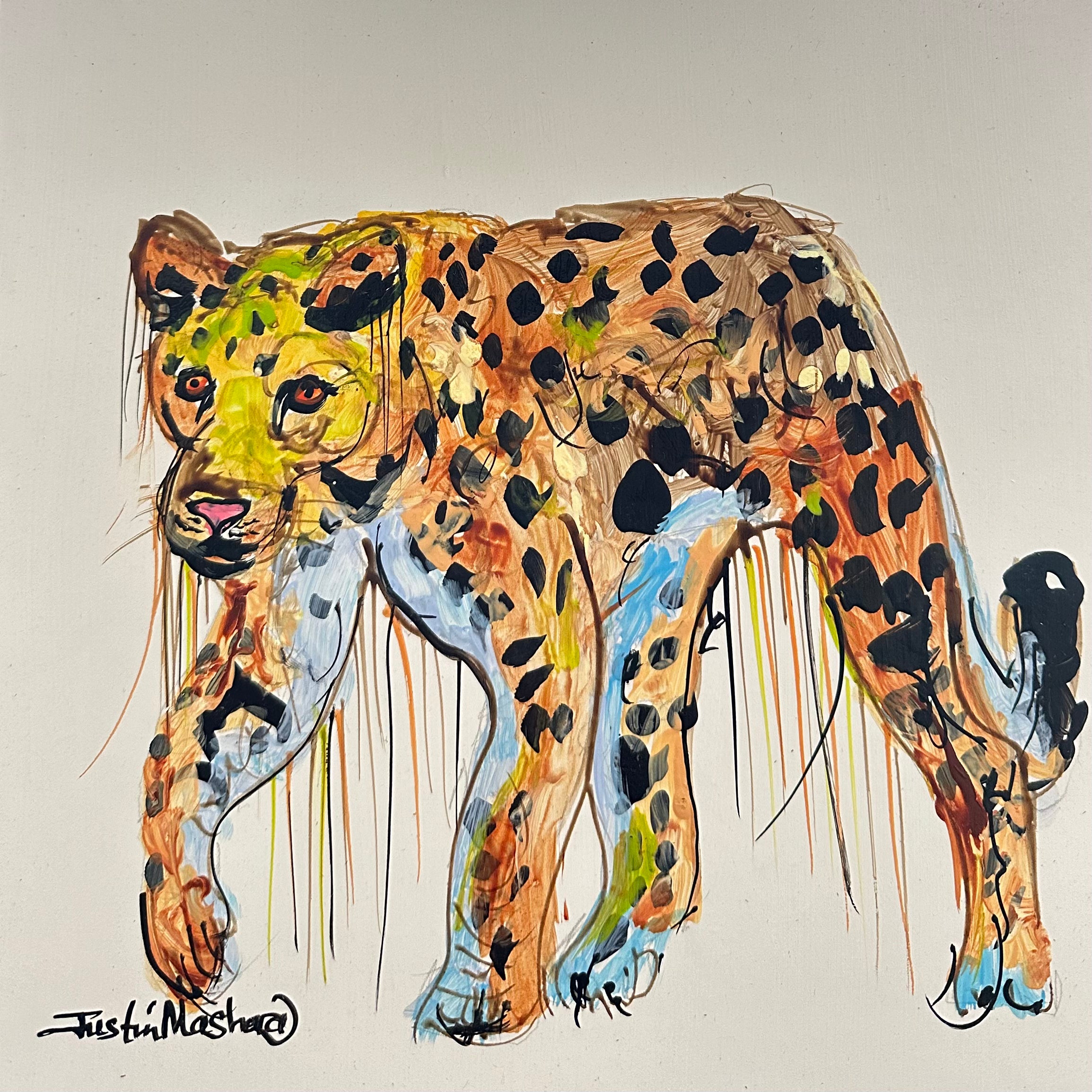 Justin Mashora Masonite Painting - Leopard (25cm x 25cm)