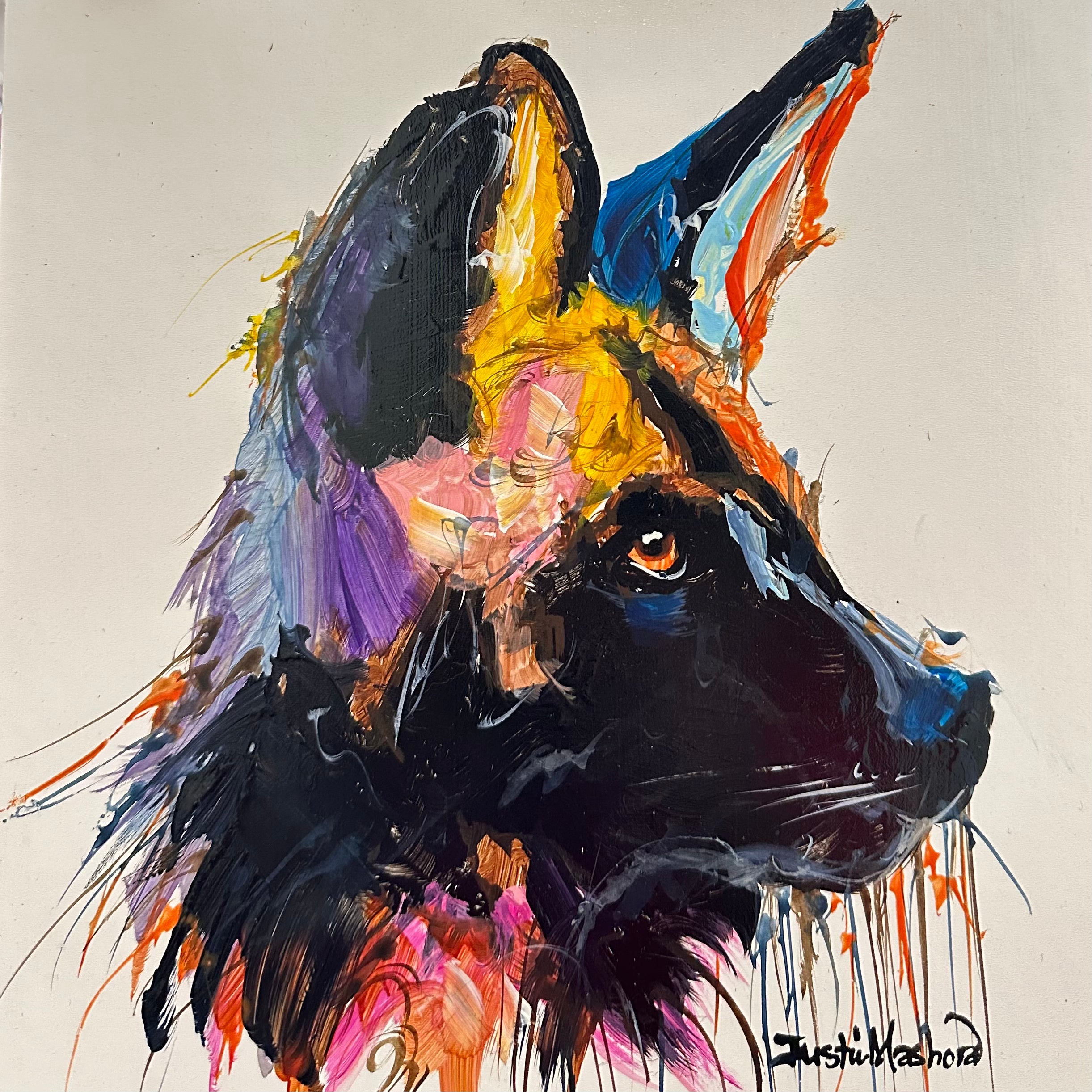 Justin Mashora Masonite Painting - Wild Dog (25cm x 25cm)