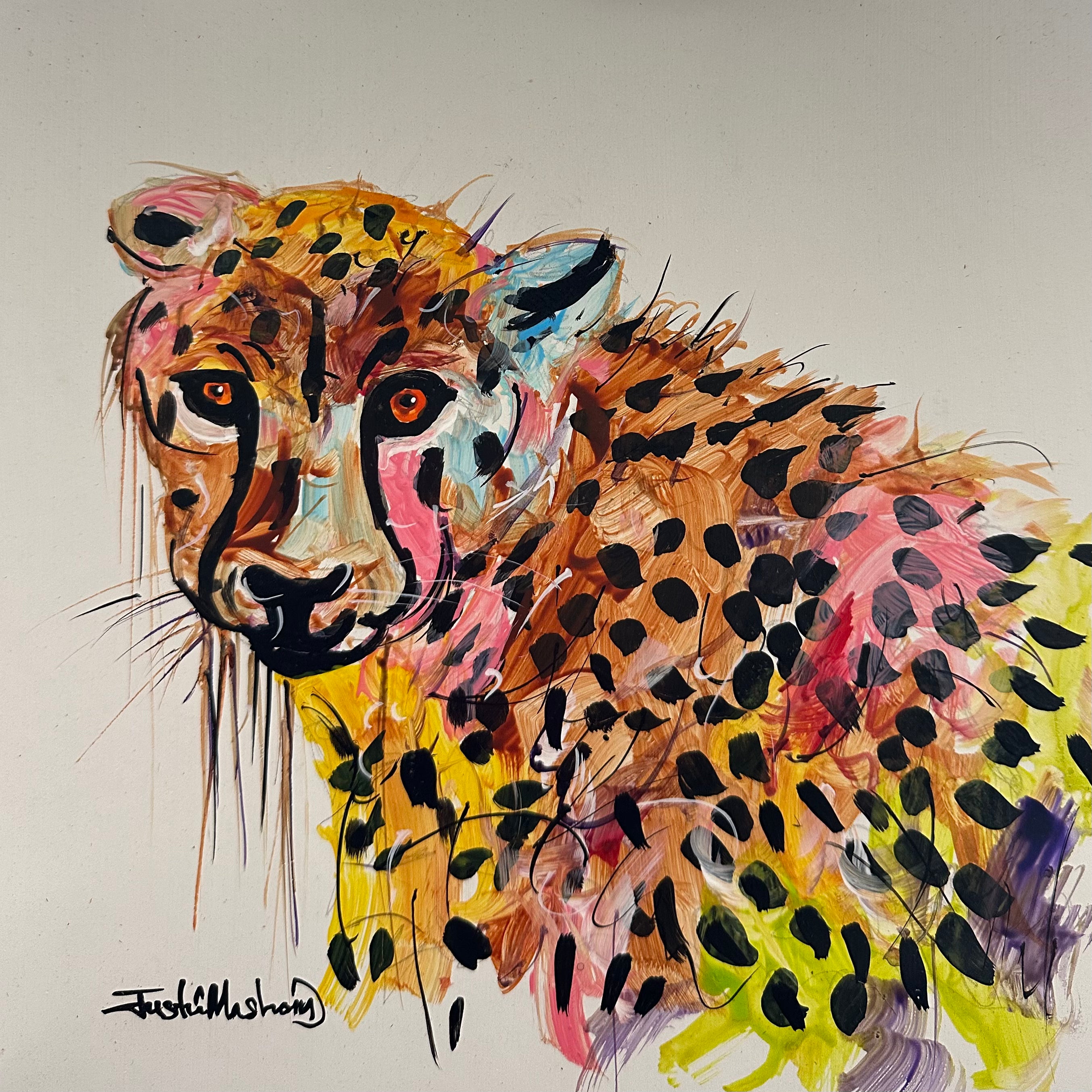 Justin Mashora Masonite Painting - Cheetah (25cm x 25cm)