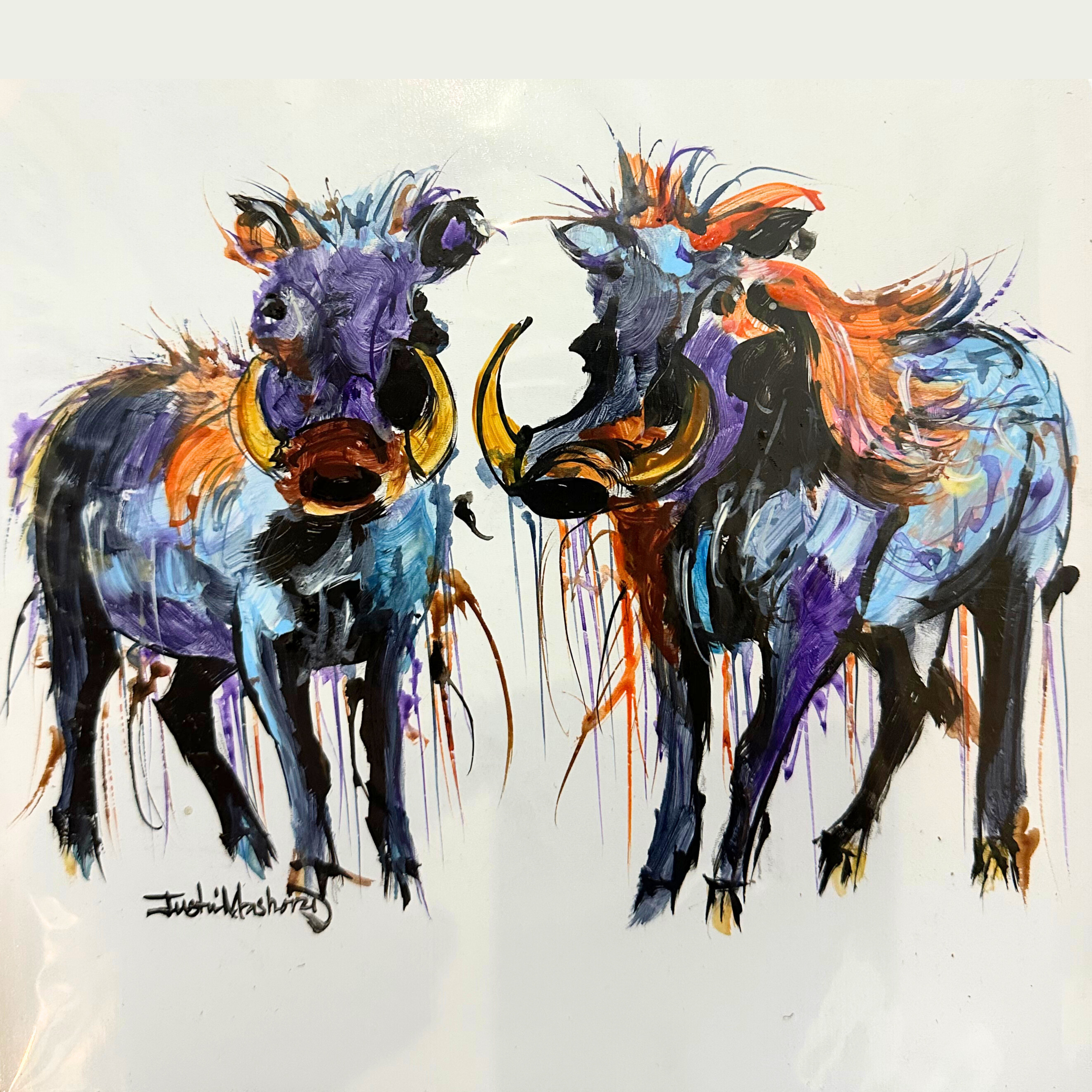 Justin Mashora Masonite Painting - Warthog (25cm x 25cm)