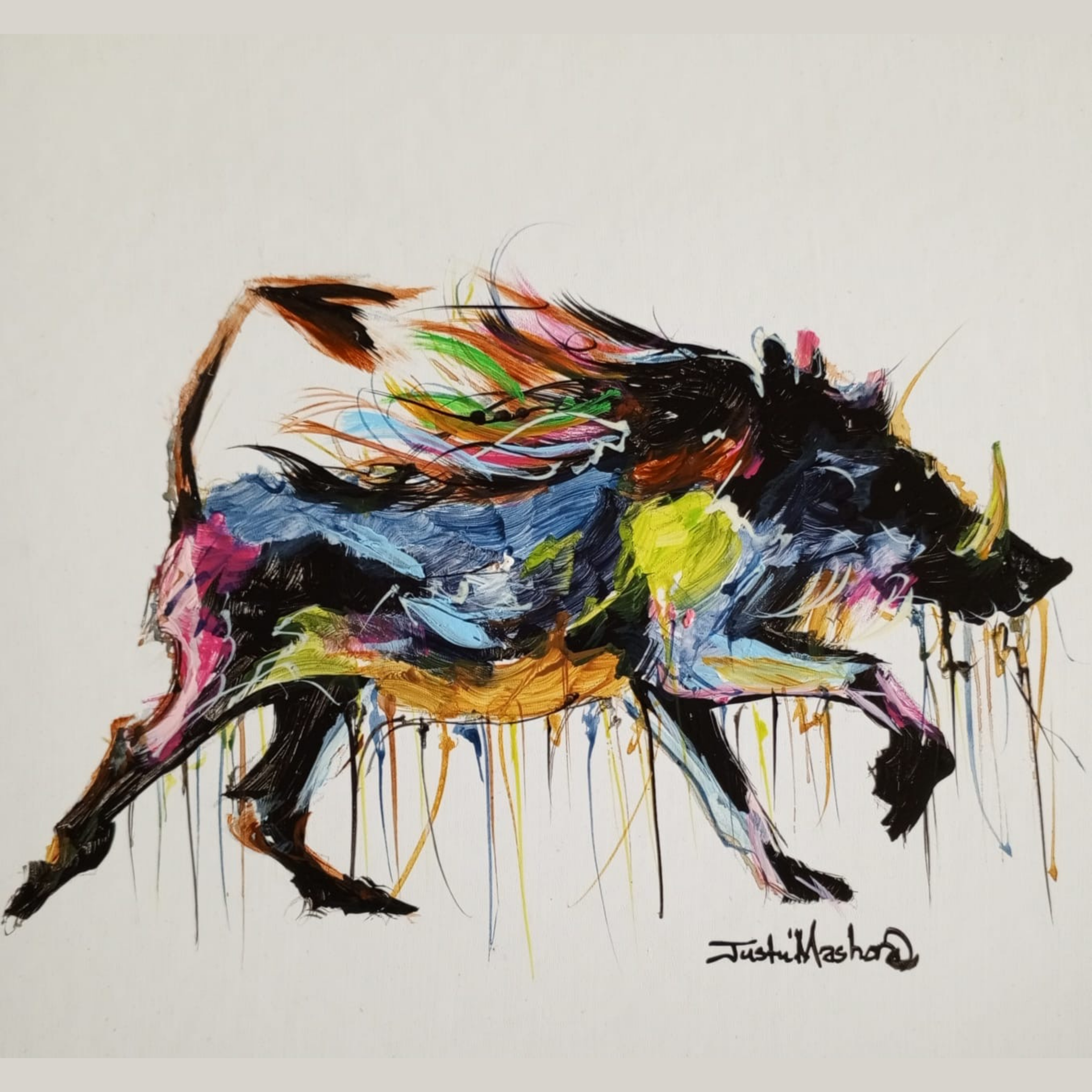 Justin Mashora Masonite Painting - Warthog (25cm x 25cm)