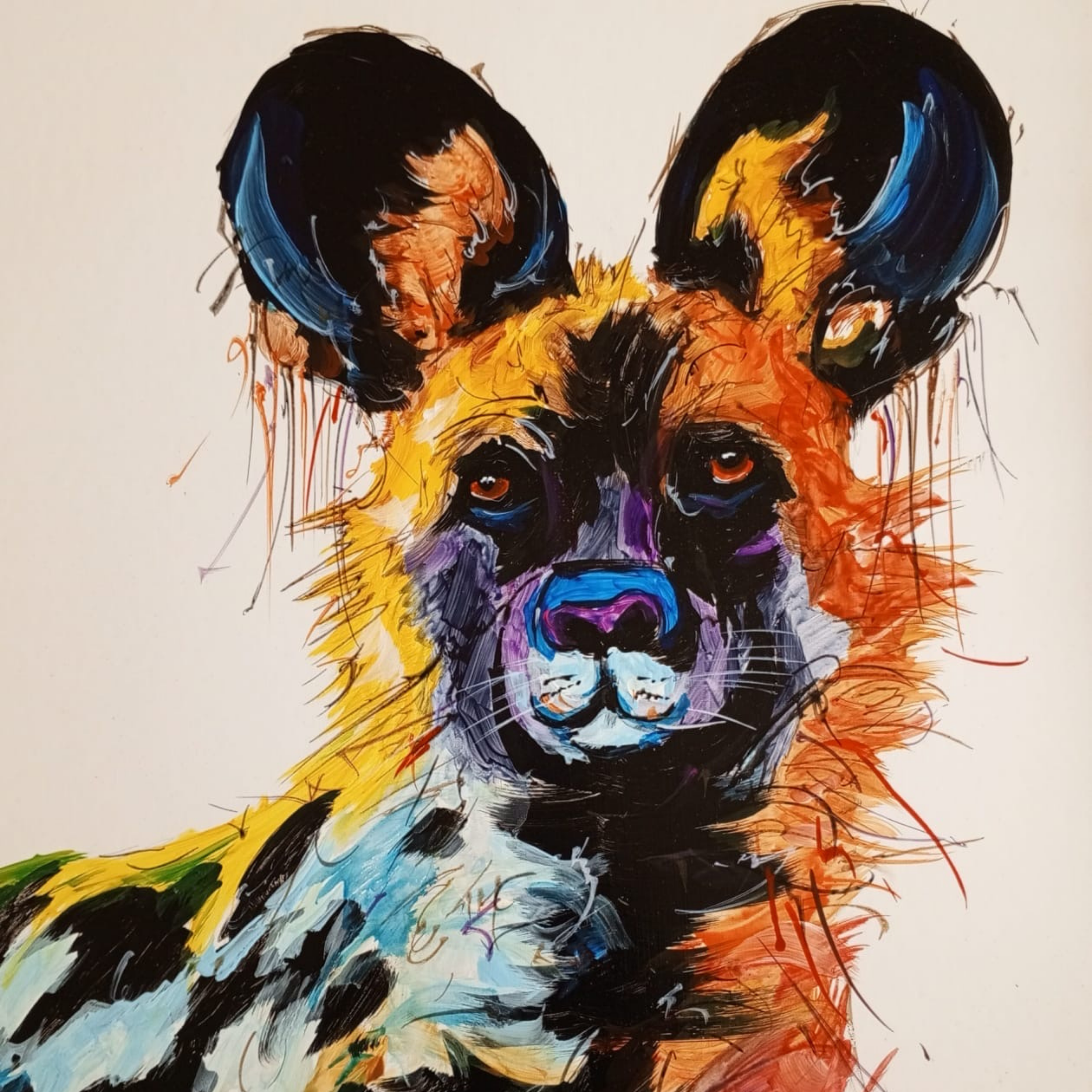 Justin Mashora Masonite Painting - Wild Dog (25cm x 25cm)